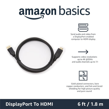 AmazonBasics 6-Feet DisplayPort (not USB port) to HDMI Cable, Black