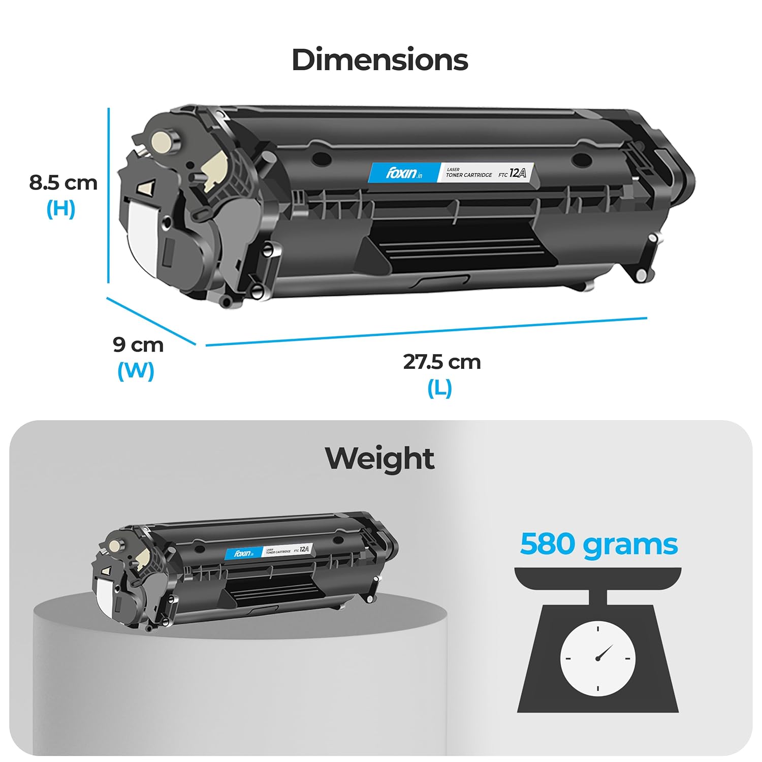 Foxin FTC 12A Laser Printer Cartridge Compatible with 1020, M1005, 1018, 1010, 1012, 1015, 1022, 1022N, 1022NW, 3015, 3020, 3030, 3050, 3050Z, 3052, 3055 / 12A Cartridge / Black