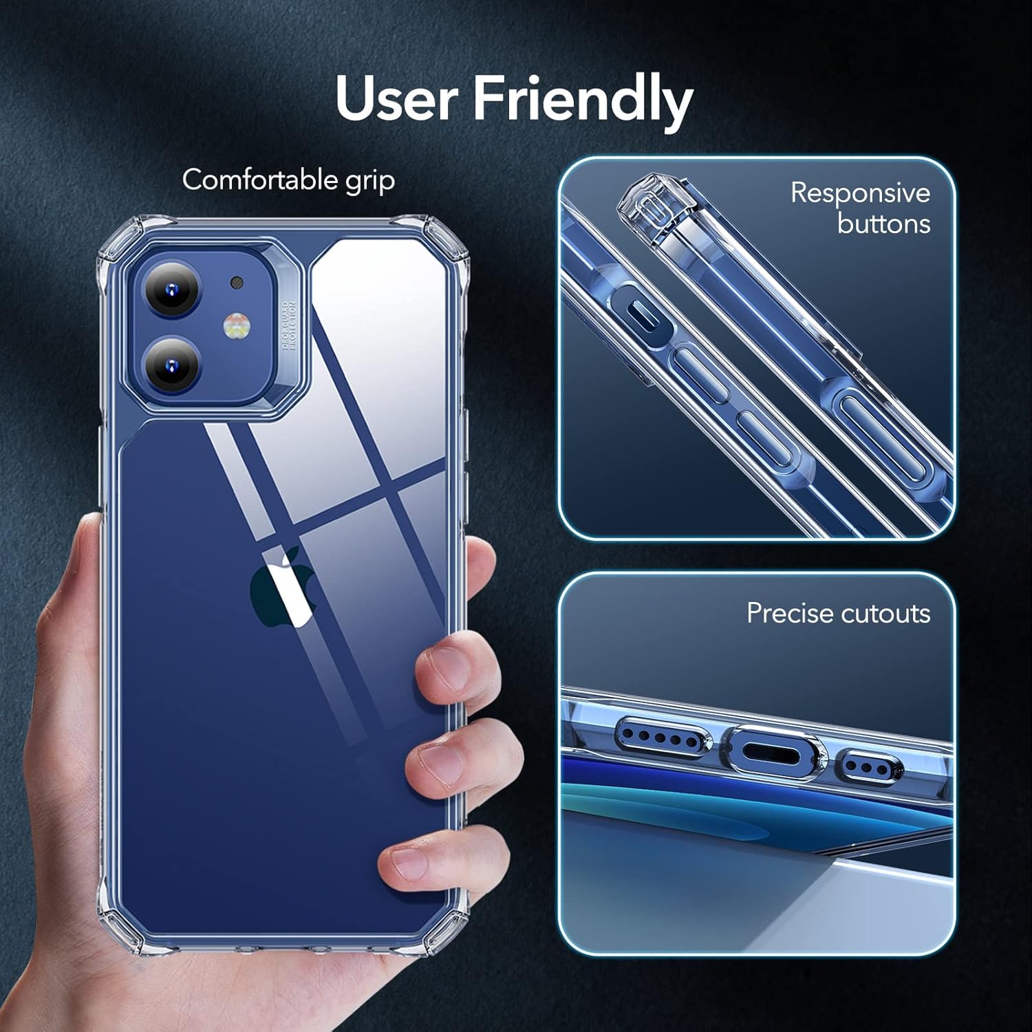 ESR Air Armor Compatible with iPhone 12/12 Pro Case,Military-Grade Drop Protection, TPU, Shock-Absorbing Corners, Anti-Yellowing Hard TPU Back, Scratch Resistant, Clear