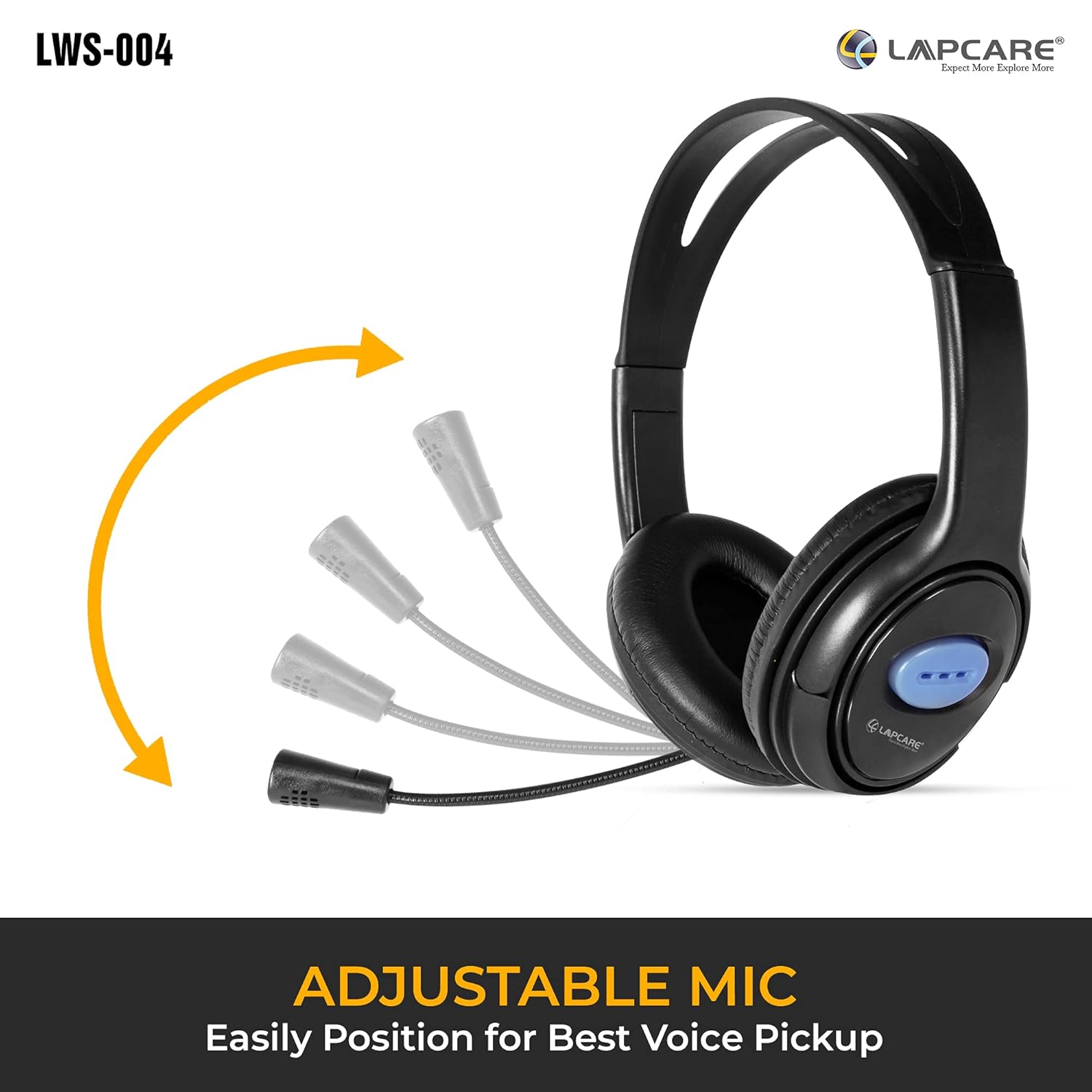 LAPCARE LWS004 Black | Adjustable Headset | Ideal for Gaming and Voice Recording | Compatible with Computer/Mobile Phones/Xbox/PS4 | Wired Over Ear Headphone with Mic