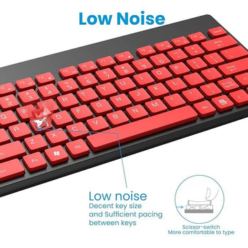 Portronics Key2 Combo Wireless Keyboard and Mouse Set, with 2.4 GHz USB Receiver, Silent Keystrokes, 1200 DPI Optical Tracking, Compact Design, Multimedia Keys for PC, Laptop & USB Supported Devices (Black and Red )