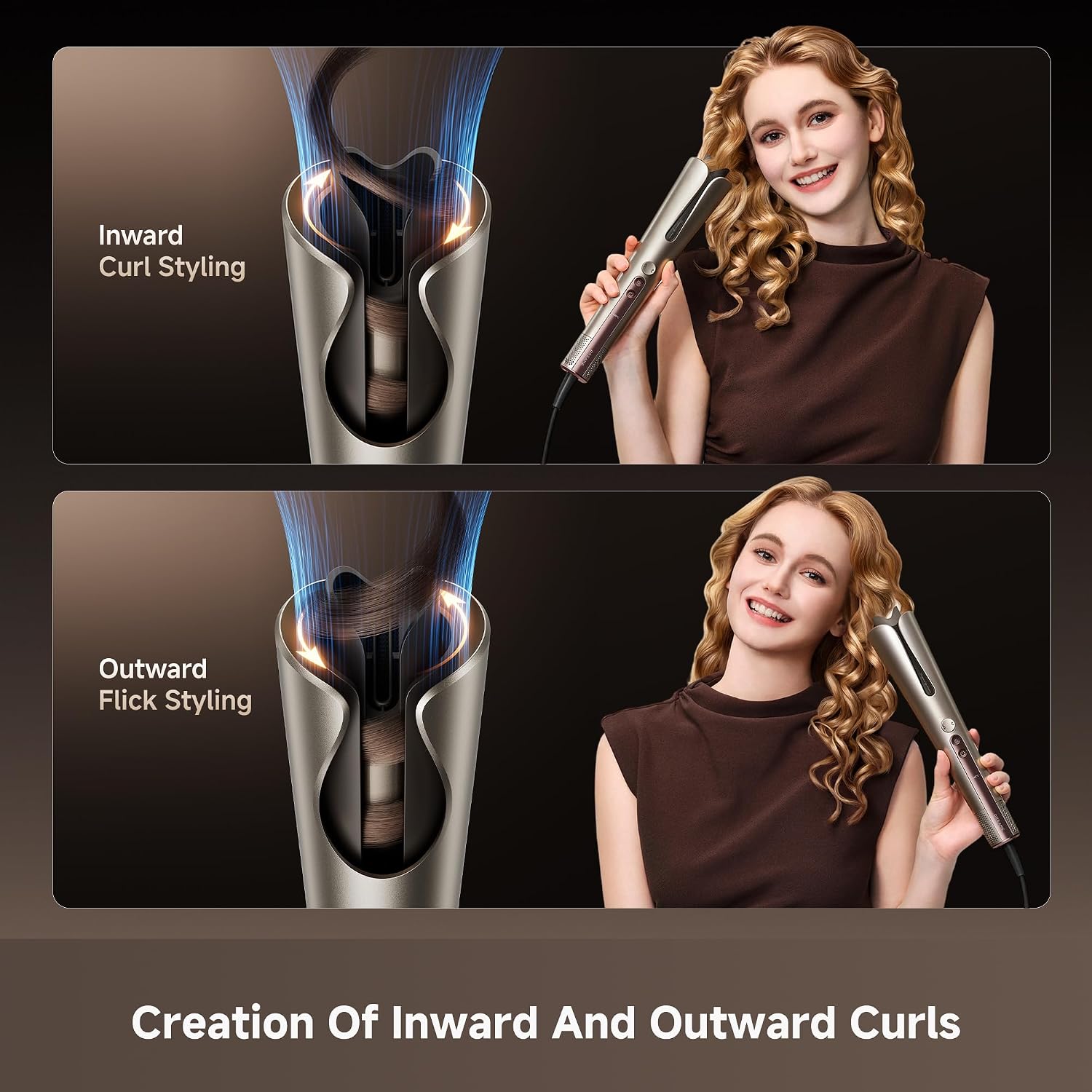 Dreame Air-Auto Automatic Hair Curler, Cool-Set Airflow Curling Wand | 1.25 Inch, 110,000 RPM Motor, 500 Million Ionic, 360°Bi-Directional Curling,MCH Heating, LED Temperature Display