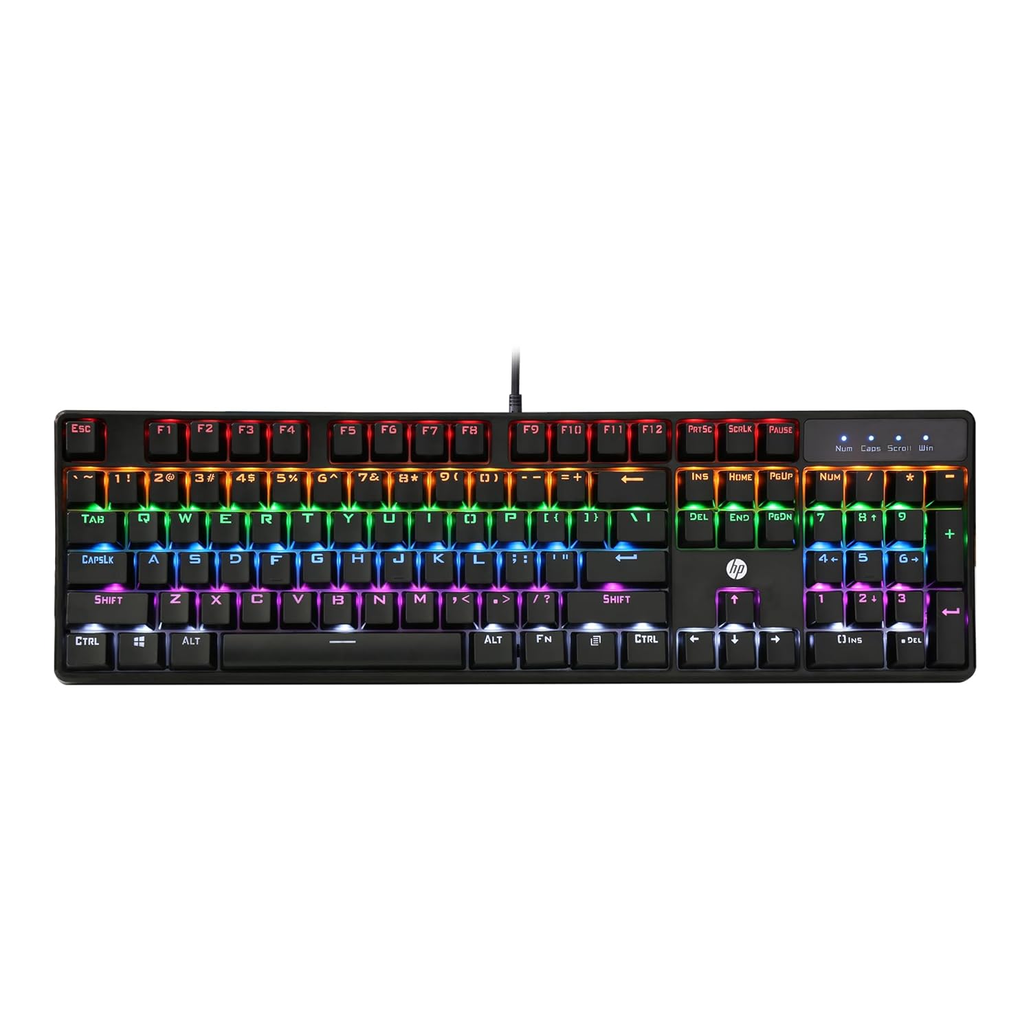 HP GK320 Wired Full Size RGB Backlight Mechanical Gaming Keyboard, 4 LED Indicators, Mechanical Switches, Double Injection Key Caps, and Windows Lock Key, 3 Years Warranty