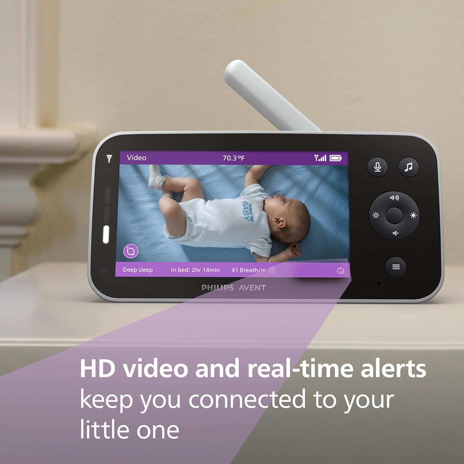 Philips Avent Premium Connected Baby Monitor, Smart Baby Monitor with App, 1080p Camera, SenseIQ Sleep & Breathing Motion Tracking, Cry Detection & Translation, Two-Way Audio, Night Vision, SCD973/37