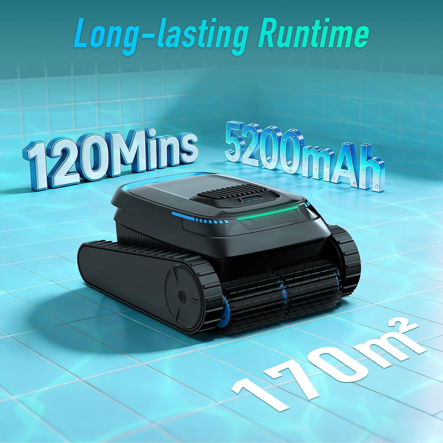 Pool Robot Vacuum, Cordless Robotic Pool Cleaner | 5000GPH, 120min run, Cleans floor/walls/waterline. Auto-park. For inground/above ground pools up to 1830 sq ft.