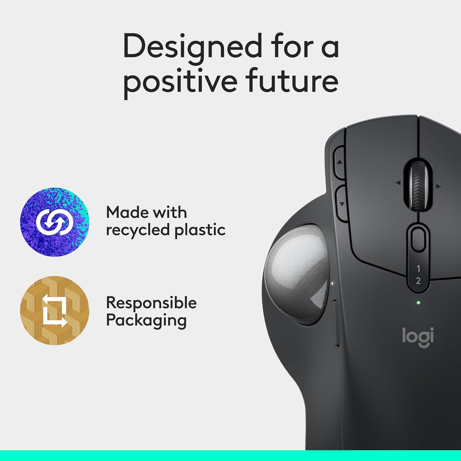 Logitech MX Ergo S Advanced Wireless Trackball Mouse with Free Adobe Subscription, USB-C Rechargeable Wireless Ergonomic Mouse with Bluetooth and Encrypted Dongle, 6 Programmable Buttons, for PC/Mac