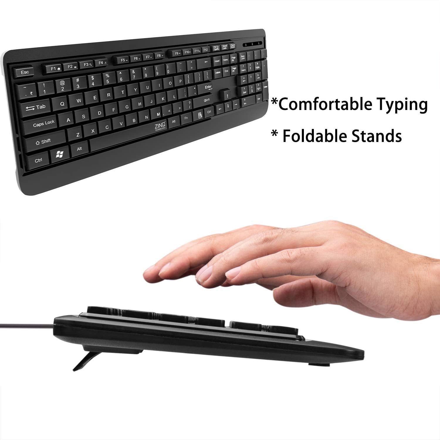 Zinq Technologies ZQ-1000 Spill-Resistant Wired USB Full Size Multimedia Keyboard with 104 Keys (Black)