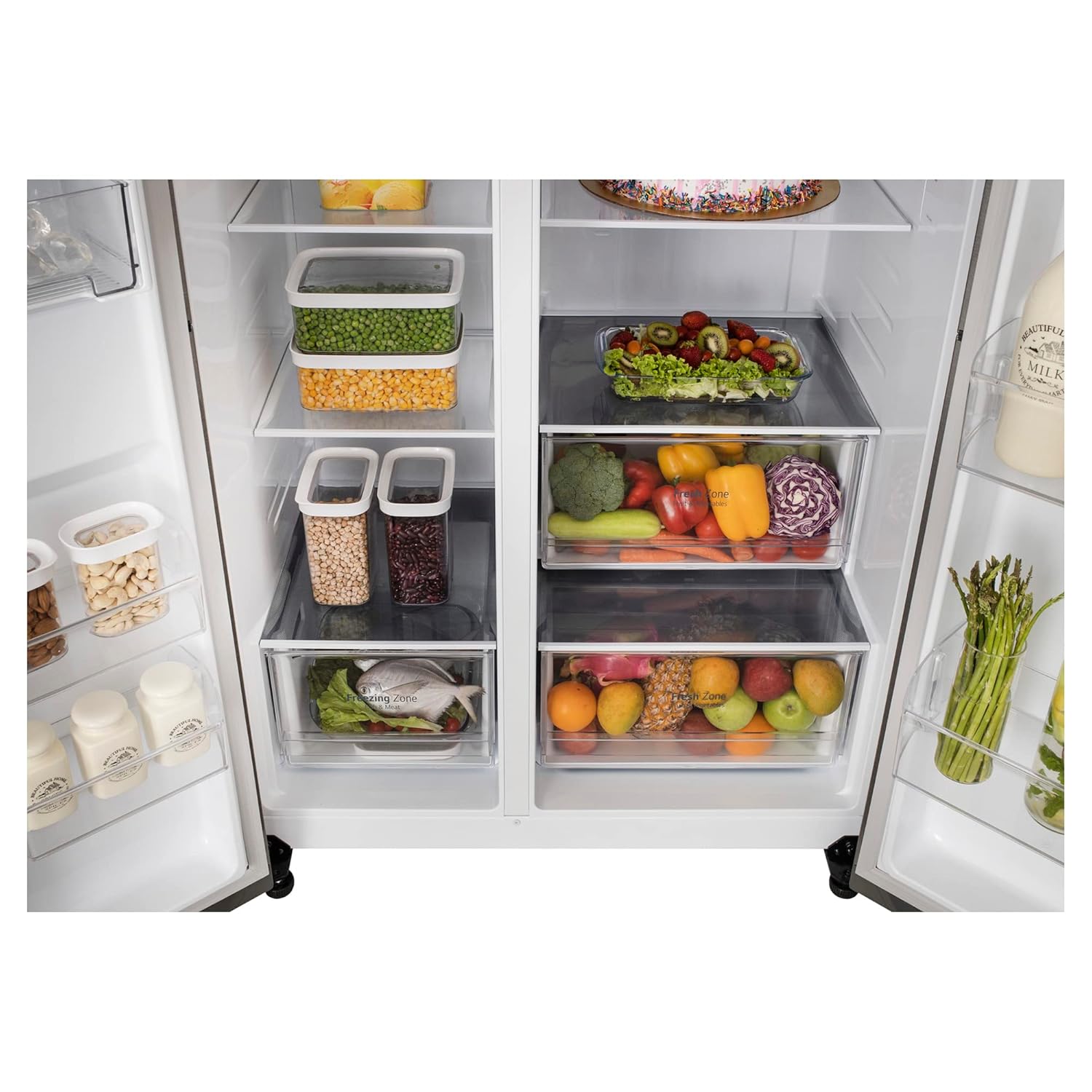 LG 655 L, 3 Star, Frost-Free Smart Inverter Double Door Side-By-Side Refrigerator (GL-B257HDSY, Dazzle Steel, Smart Diagnosis, Express Freeze | Multi Air-Flow)