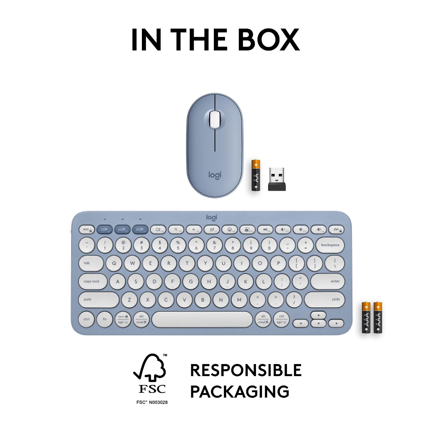 Logitech Pebble 2 Combo, Wireless Keyboard and Mouse, Quiet and Portable, Customisable, Logi Bolt, Bluetooth, Easy-Switch for Windows, macOS, iPadOS, Chrome - Tonal Blue