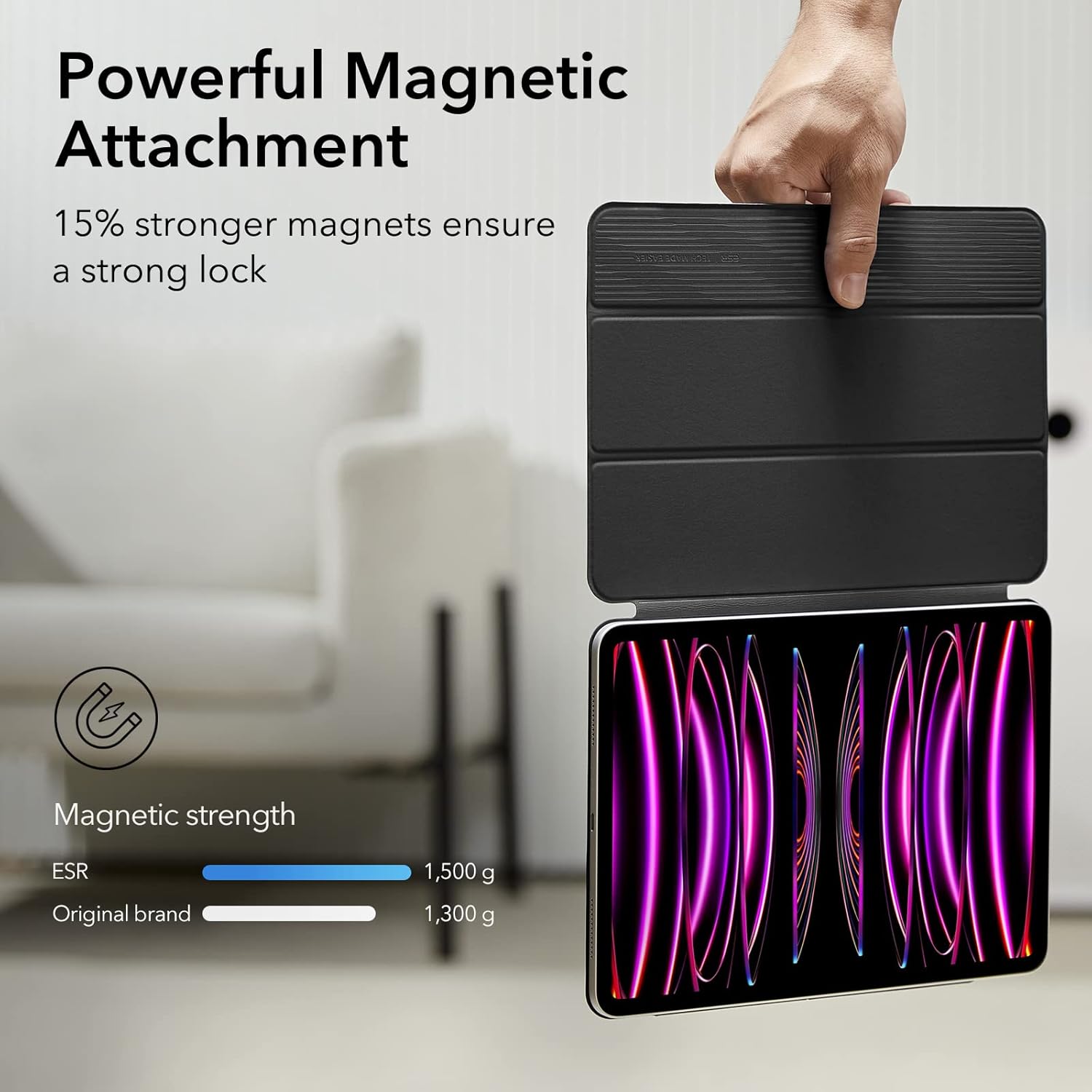 ESR for iPad Pro 12.9 inch Cover (2022/2021/2020, 6th/5th/4th Generation), iPad Air 13 inch Case 2025/2024, Convenient Magnetic Attachment, 2-Way Stand, Rebound Magnetic Case, Black