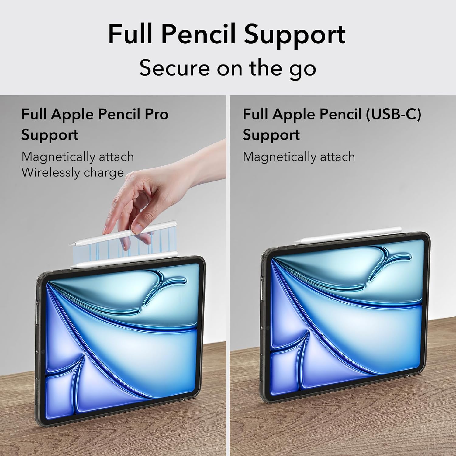 ESR for iPad Air 11 inch Transparent Back Case M3/M2 (2025/2024), iPad Air 7th/6th/5th/4th Gen Case, Slim and Light, Yellowing Resistant, Supports Pencil Pro & Pencil (USB-C), Zero Series, Black