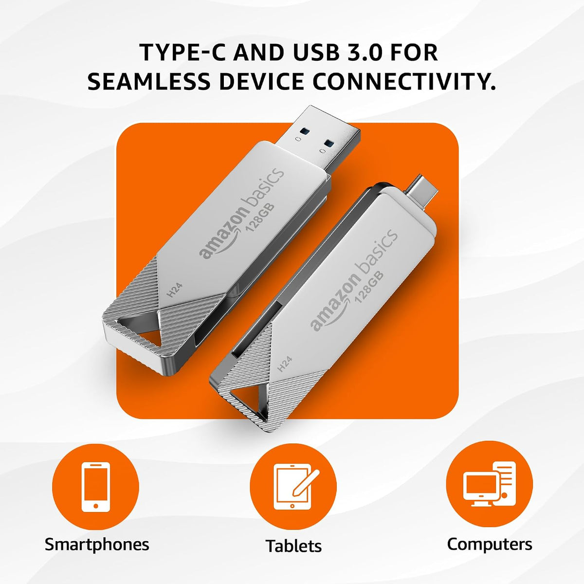 Amazon Basics 128GB OTG USB Flash Drive | 80+ Mbps Read Speed | Dual Interface Type-C & USB | High-Speed Data Transfer (Metal)