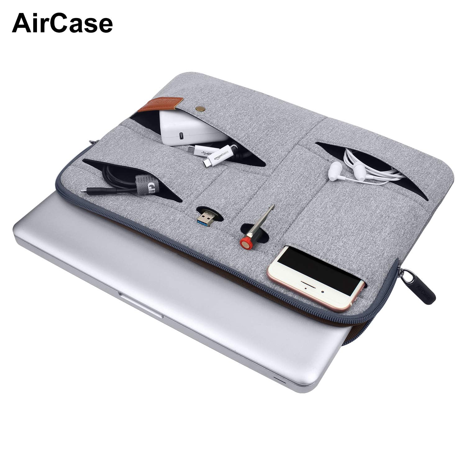 AirCase Protective Laptop Bag Sleeve with Pockets fits Upto 15.6" Laptop/MacBook, Wrinkle Free, Padded, Waterproof Light Neoprene case Cover Pouch, for Laptops, Men & Women, Grey- 6 Months Warranty