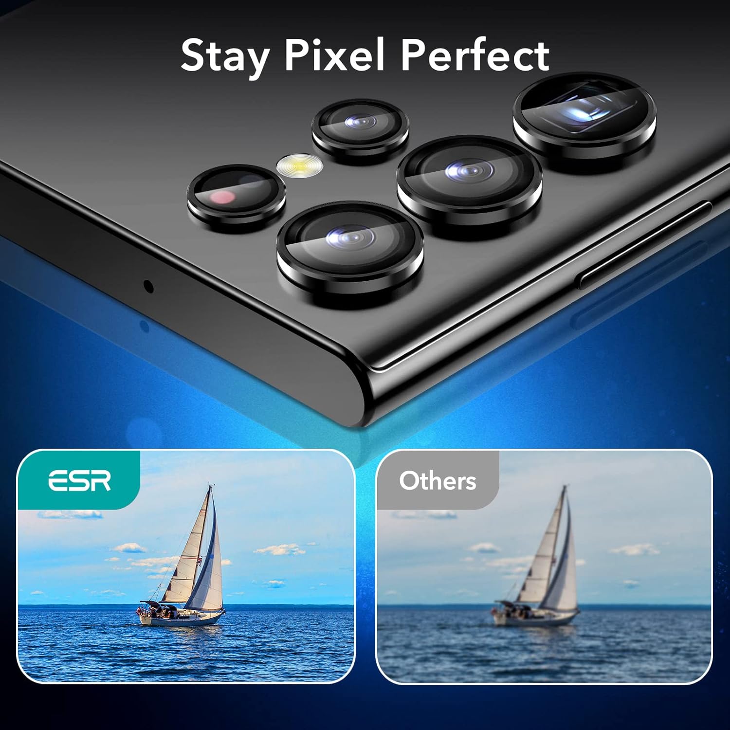 ESR for Samsung Galaxy S22 Ultra Camera Lens Protectors(2022), Individual Lens Protectors with Aluminum Edging, Military-Grade Protection, Scratch-Resistant, Ultra-thin Tempered Glass, 5 Piece, Black