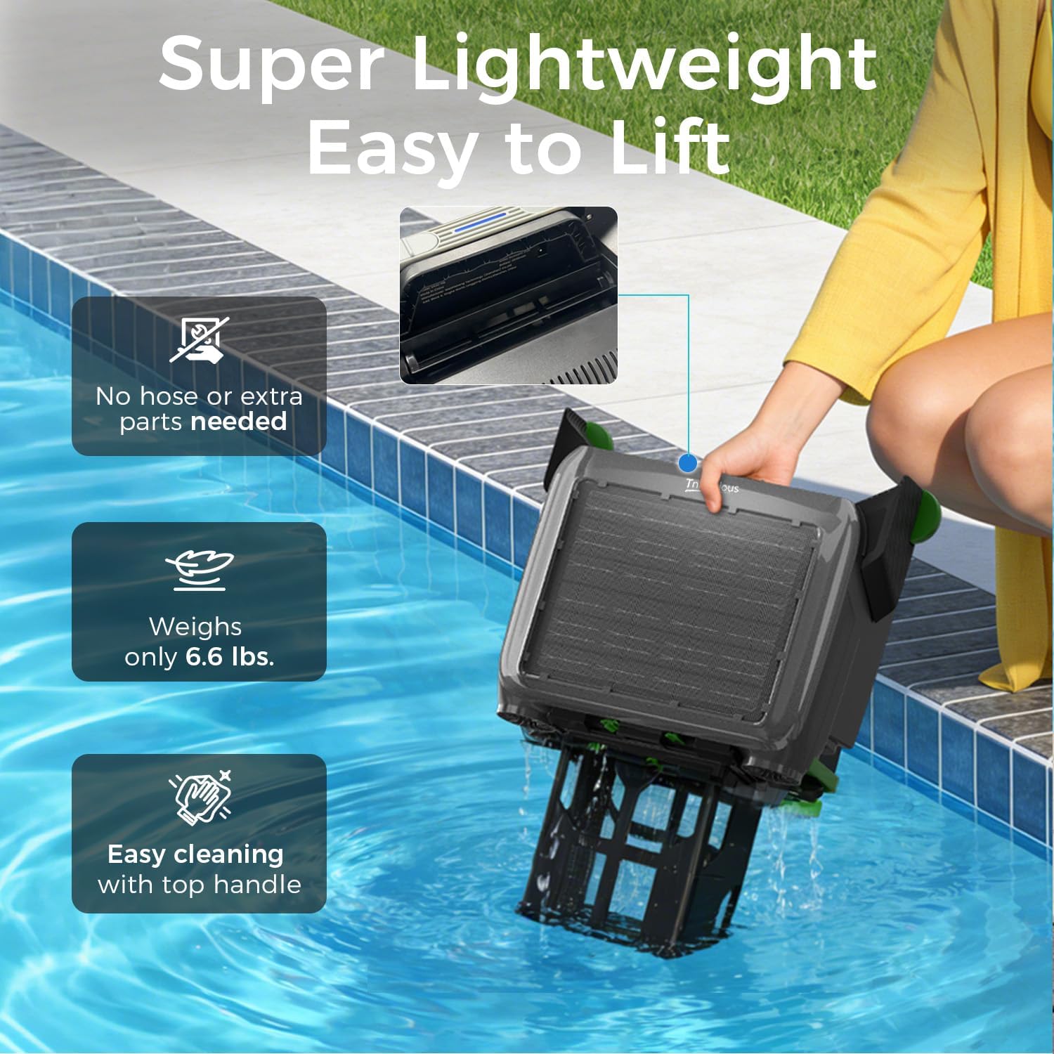 Solar Powered Pool Skimmer Robotic, Automatic Pool Surface Cleaner with APP Support, 24/7 Continuous Cleaning, Dual Charging Modes, Twin Salt Chlorine Tolerant Motors, Ideal for All Swimming Pool
