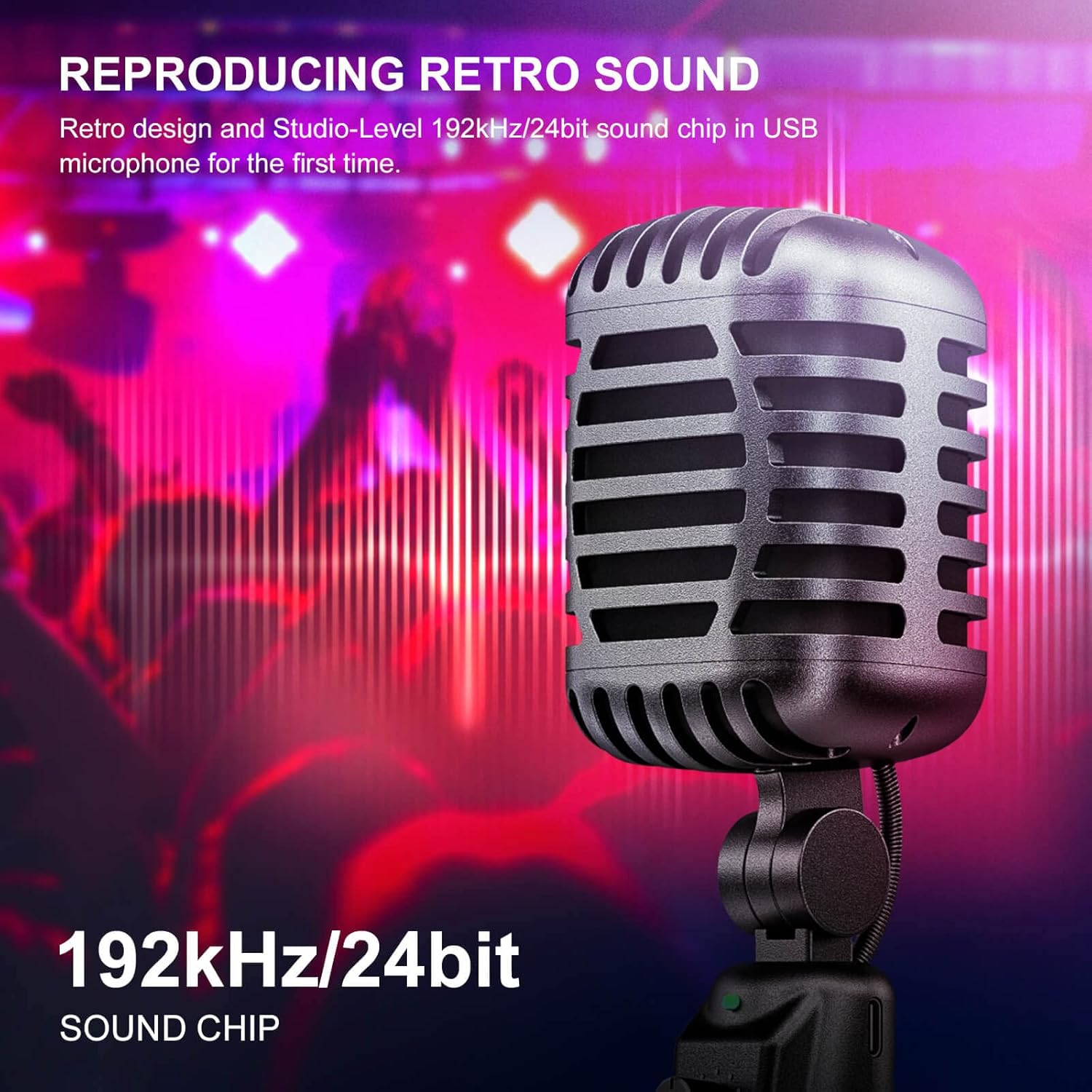 Audio Array AM-C24 USB Plug & Play Retro Microphone Kit | No Latency Monitoring & Volume Control Knob | Gaming, Streaming, Podcast, Singing, Discord, Zoom Meeting, YouTube | Laptop, PC, Smartphones