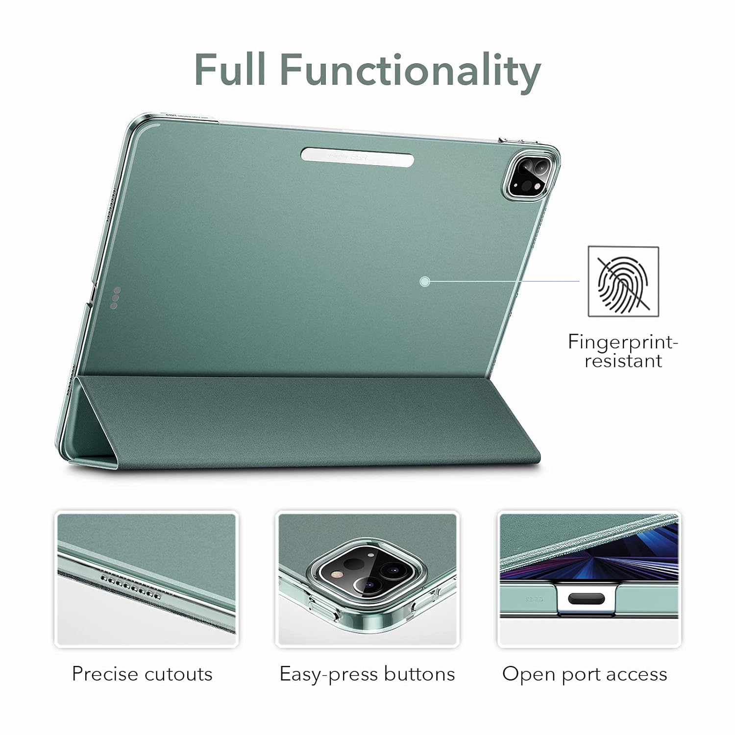 ESR iPad Pro 11" Case (2022/2021, 4th/3rd Generation) - Translucent Stand Cover With Clasp, Auto Sleep & Wake, Pencil 2 Wireless Charging - Ascend Trifold, Frosted Forest Green