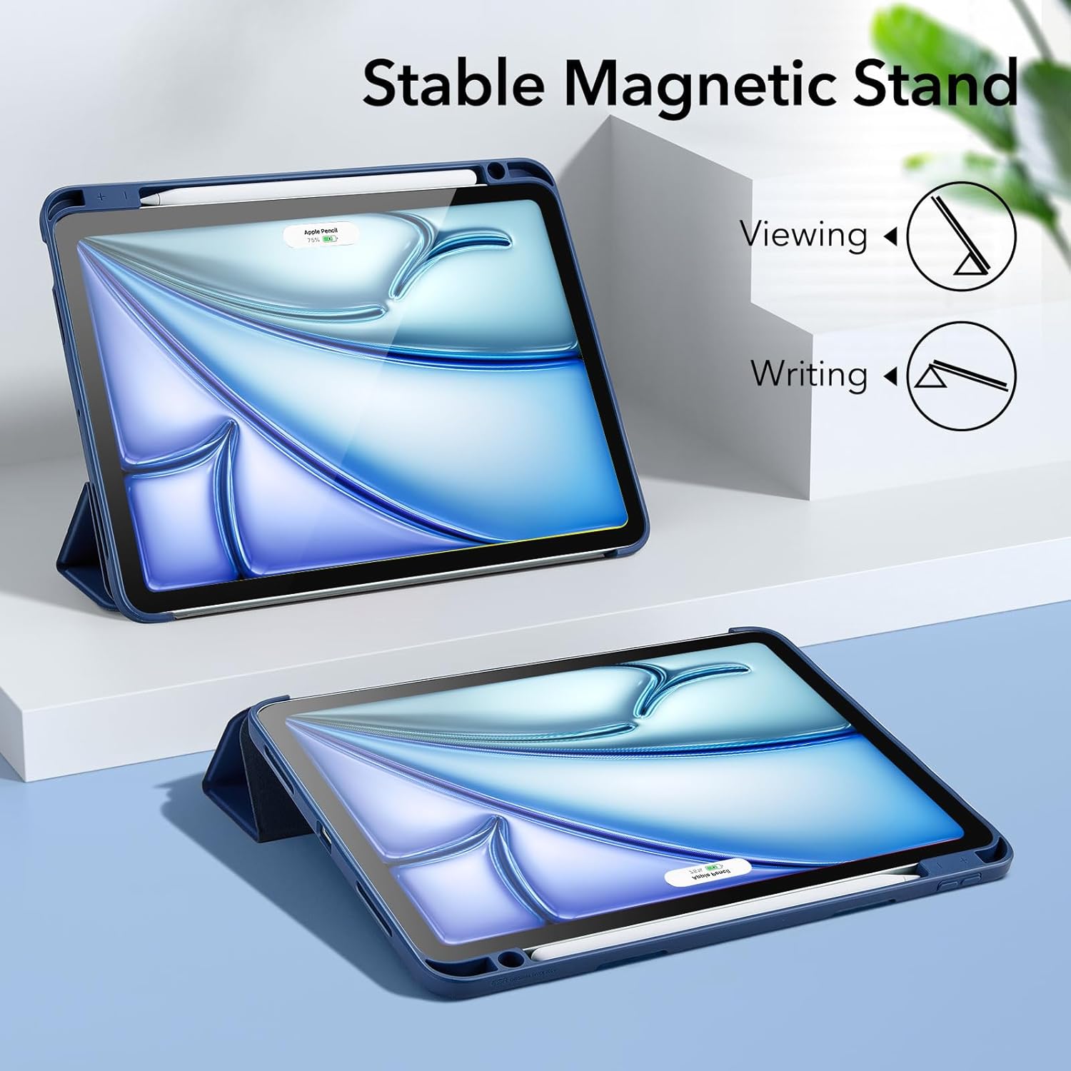 ESR for iPad Air 11 inch Case M3/M2 with Pencil Holder, iPad Air 7th/6th/5th/4th Generation Cover(2025/2024/2022/2020), Trifold Stand with Flexible Back, Auto Sleep and Wake, Rebound Series, Navy Blue