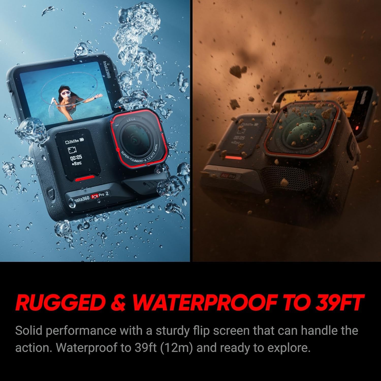 Insta360 Ace Pro 2-8K Waterproof Action Camera Co-Engineered with Leica, Flagship 1/1.3" Sensor, 8K30fps, 4K60fps, 2.5" Flip Screen, AI Noise Reduction, Long Lasting Battery