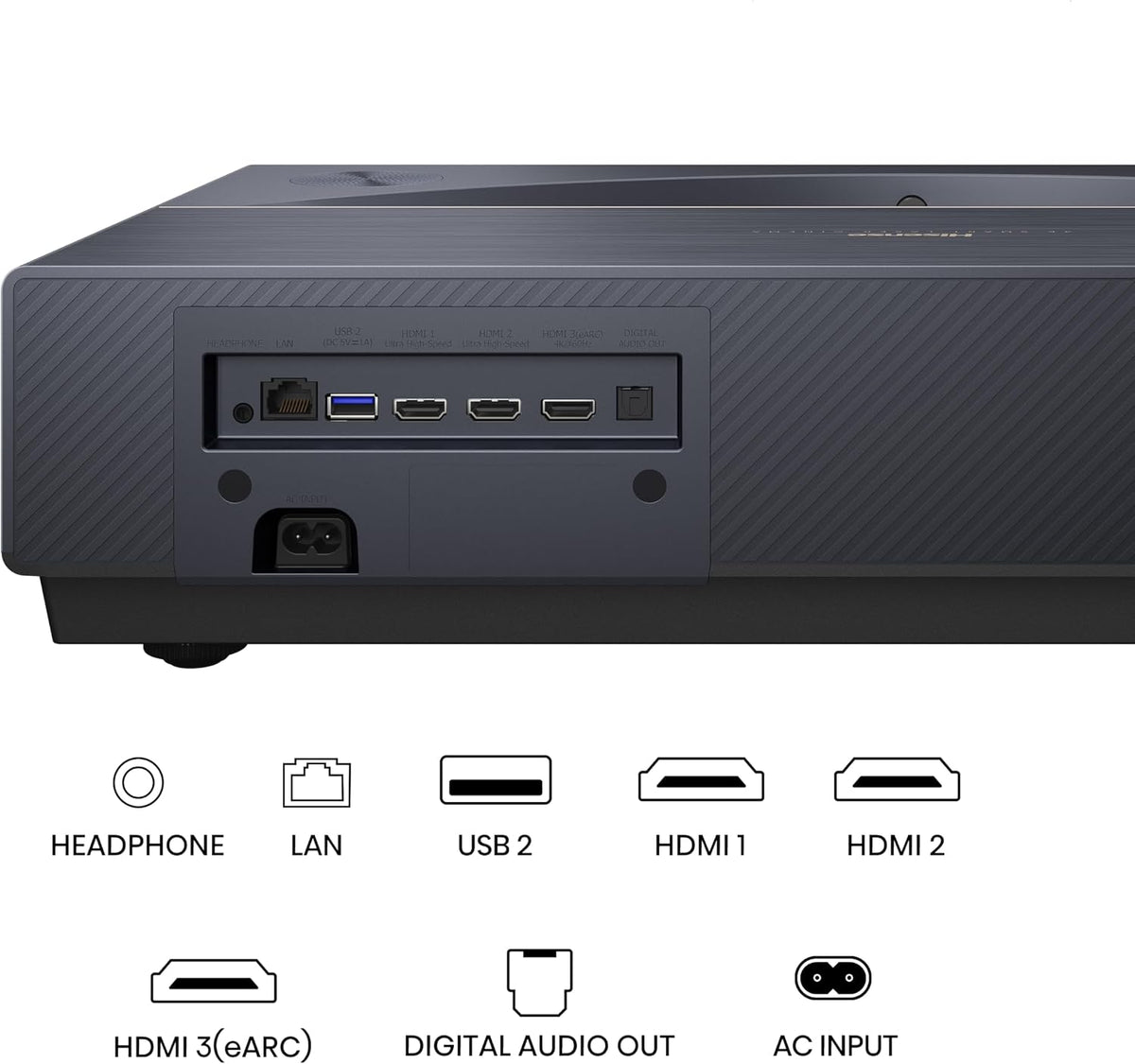 Hisense PT1 Ultra Short Throw Triple Laser Projector, 4K UHD, Google TV, 80'' - 150'', 2500 Lumens, 3000:1 Contrast, IMAX Enhanced, Dolby Vision & Atmos, 3D, 240 High Refresh Rate