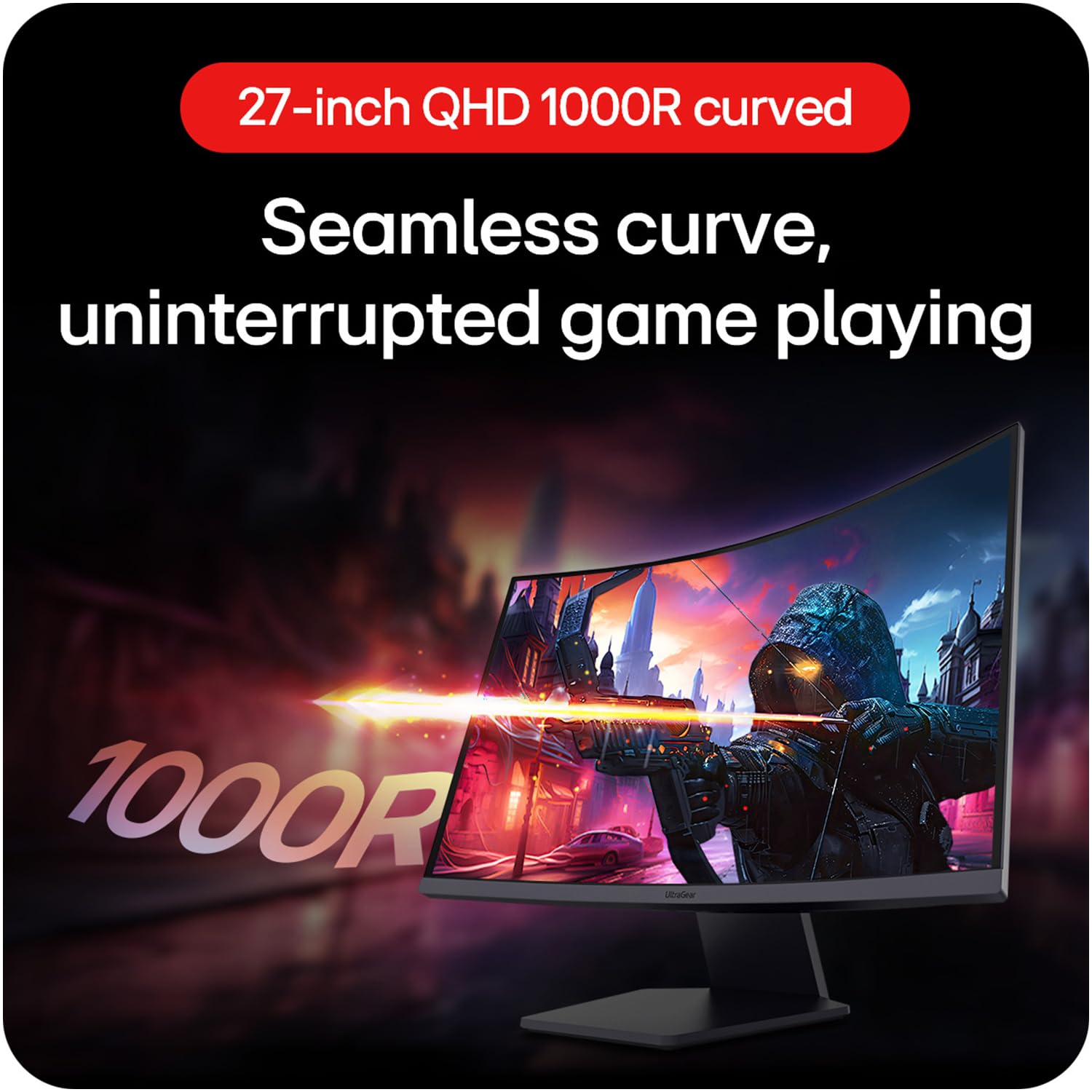 LG 27GS60QC-B Ultragear Curved Gaming Monitor, 27-Inch QHD (2560x1440), 180Hz 1ms 1000R AMD FreeSync HDR10, HDMI x 2 DisplayPort Borderless Design, Black Stabilizer DAS Crosshair FPS Counter - Black