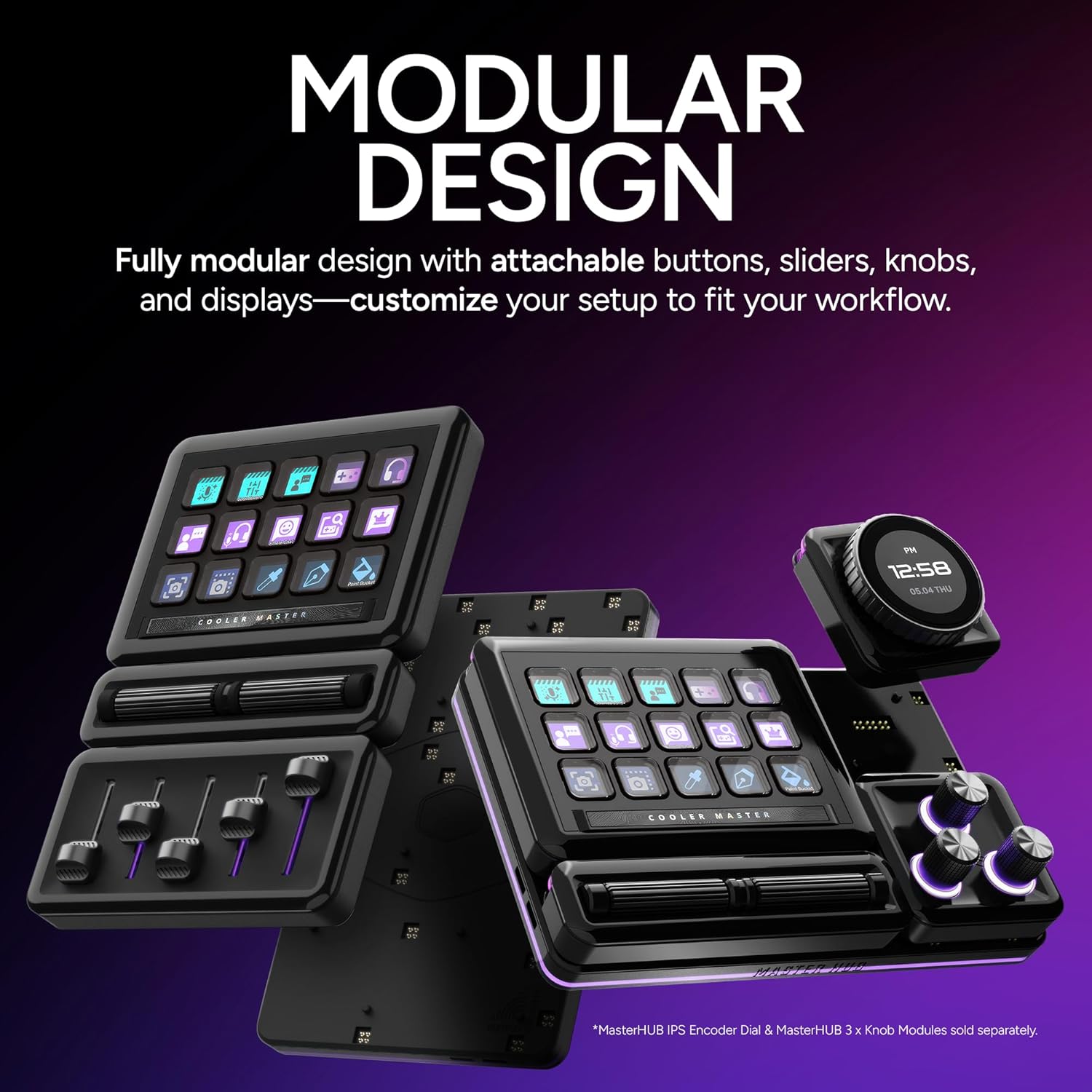 MasterHUB Creator Kit: Fully Modular Allows You to Customize with Base, 15xKeys IPS Display, 2xRoller, and 5xFader Modules - Empowering Your Workflow by Cooler Master