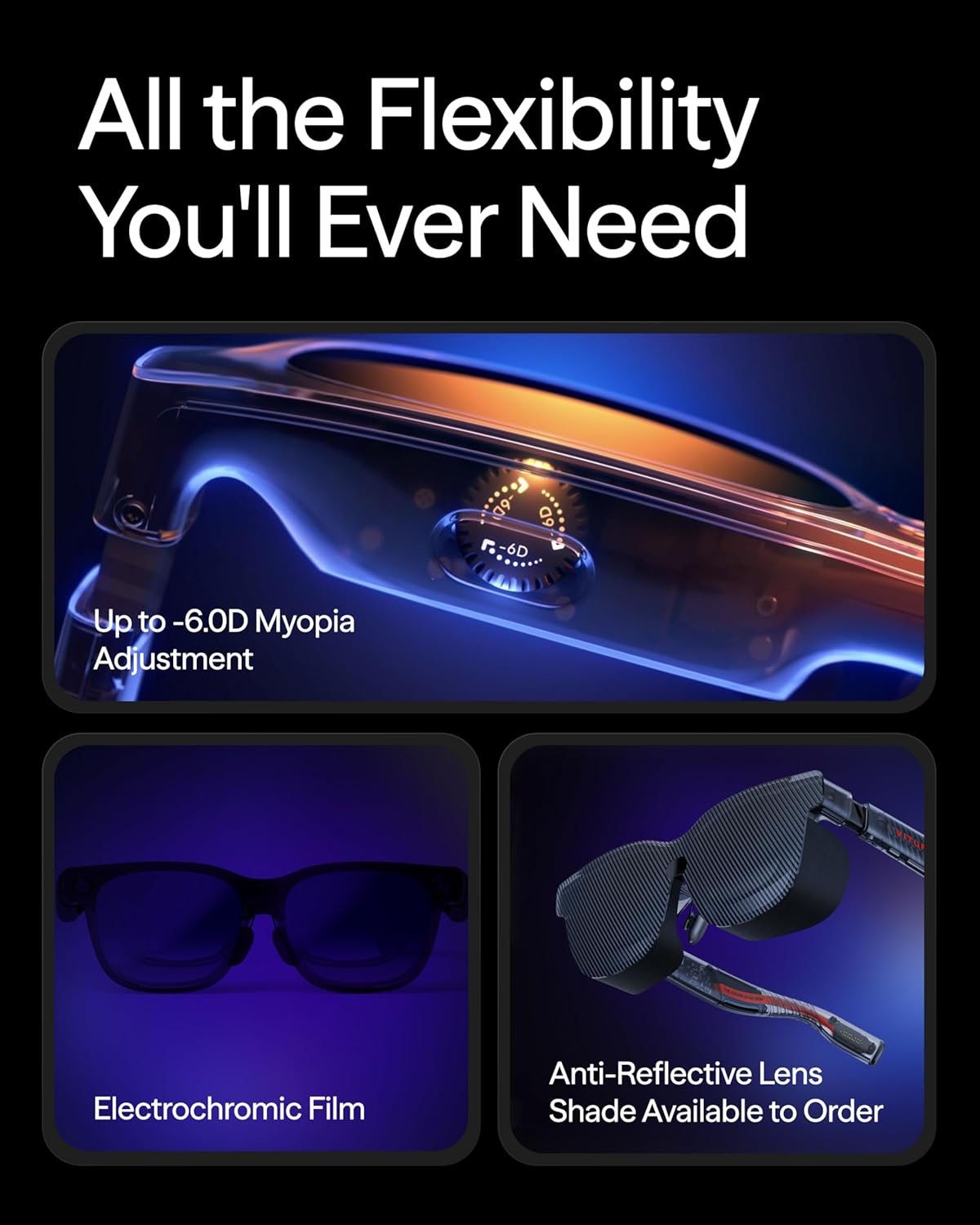 VITURE Luma AR/XR Glasses — 146” 1200p Ultra Sharp Display, 50° FOV, 3Dof,Electrochromic Film, Myopia Adjustments, Smart Glass for iPhone17/16/15, Android, Mac, PC, Steam Deck, PS5, Switch, Switch 2