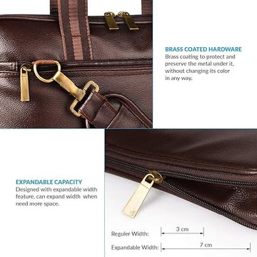 AirCase C54 Vegan Leather Multi-Function Laptop Bag For 18.6 inch Laptop (BLACK & BROWN)