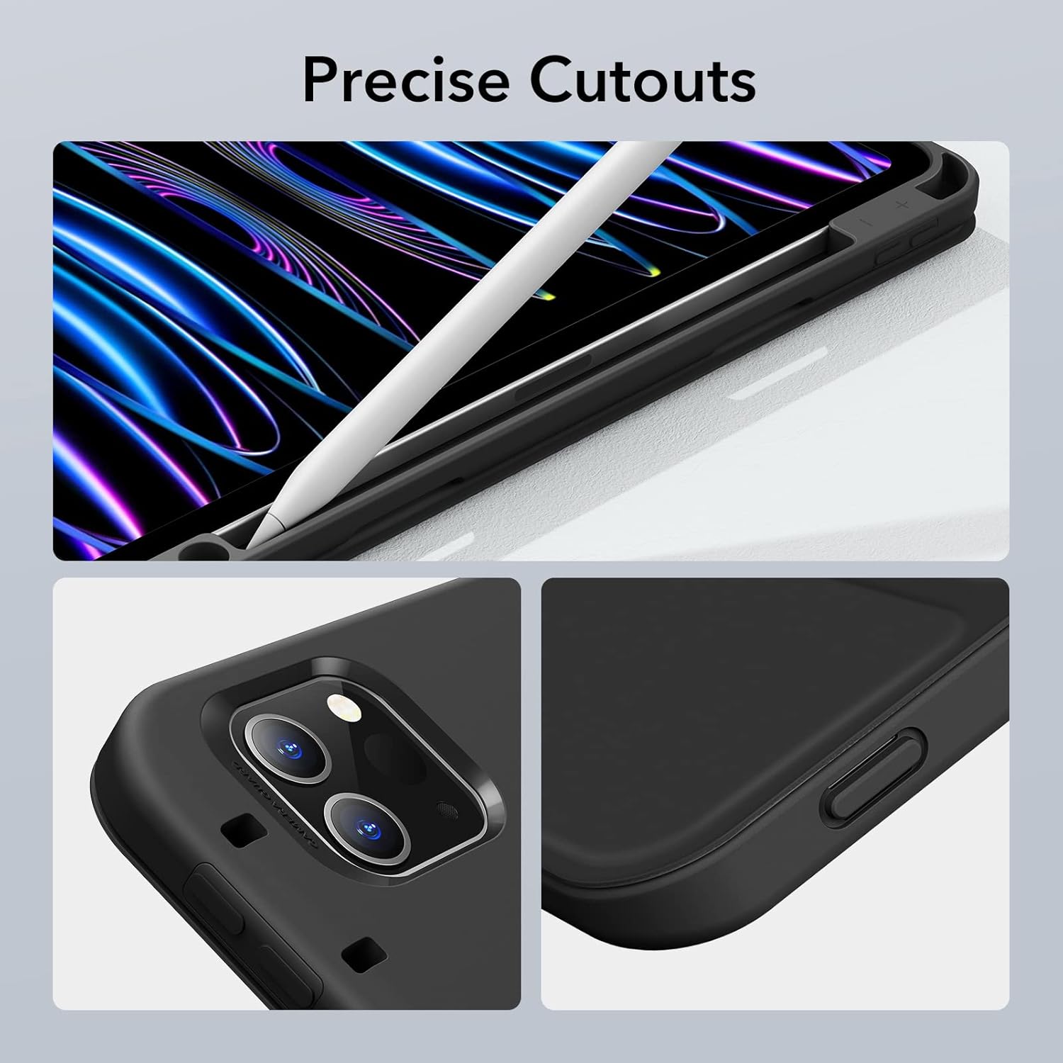 ESR for iPad Pro 11 inch Case (2022/2021/2020/2018, 4th/3rd/2nd/1st Gen), Built-in Pencil Holder, Pencil 2 Support, Flexible Back Cover, Trifold Stand, Auto Sleep/Wake, Rebound Pencil Series, Black