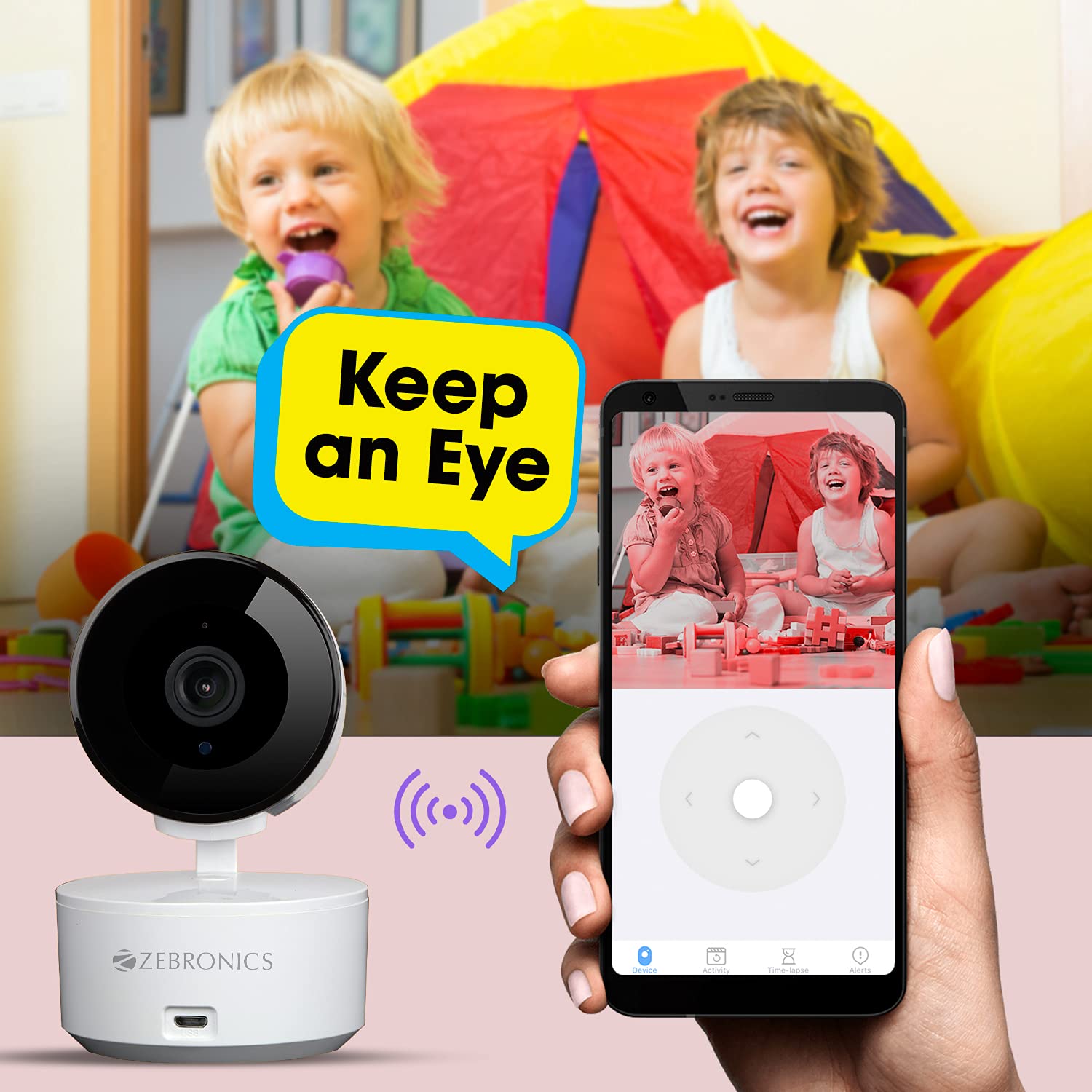 ZEBRONICS Zeb-Smart CAM 102 Smart WiFi PTZ Indoor Camera with Motion Detection, Day/Night Mode, Micro SD Card Slot, 2 Way Audio, for Home/Office/Shop