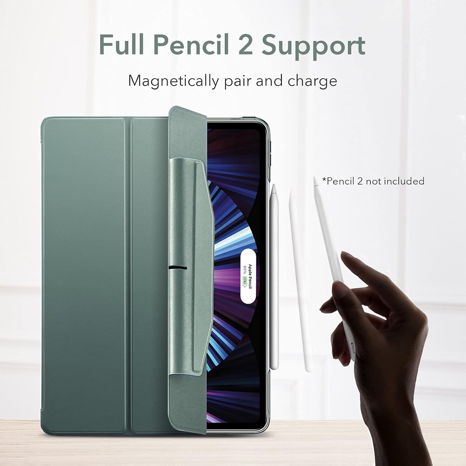 ESR iPad Pro 11" Case (2022/2021, 4th/3rd Generation) - Translucent Stand Cover With Clasp, Auto Sleep & Wake, Pencil 2 Wireless Charging - Ascend Trifold, Frosted Forest Green