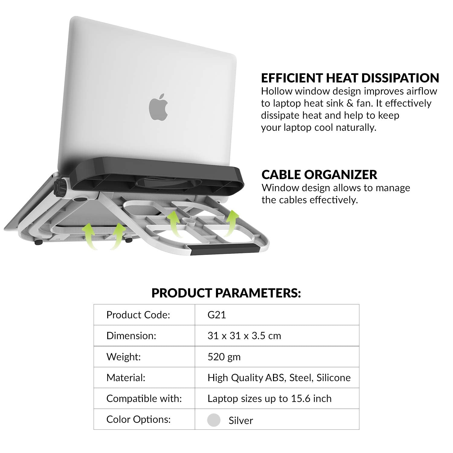 GIZGA essentials Portable Laptop Stand, Multi-Functional Foldable Stand for Laptop/MacBook, Ergonomic Design, Anti-Slip Base, Heat Dissipation, Multiple Angles, Height Adjustable, Light Weight, White