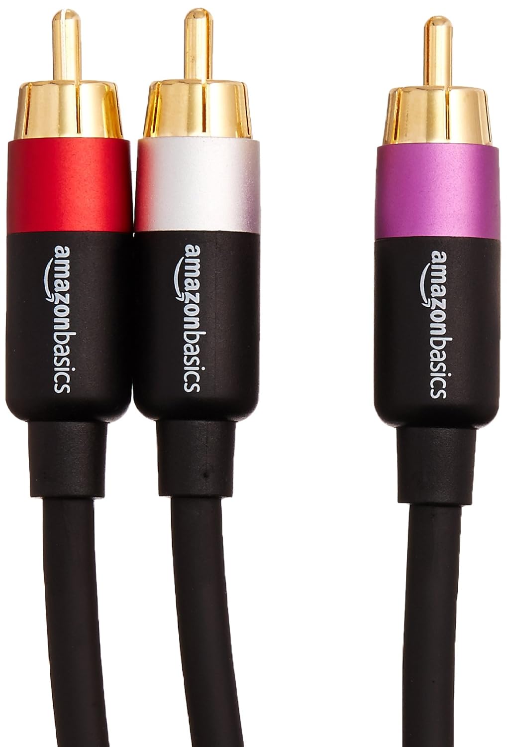 amazon basics 1-Male To 2-Male Rca Audio Interconnects For Dvd Player, Television - 4 Feet, 1-Male To 2-Male (Black, Red, Purple, Silver), Black