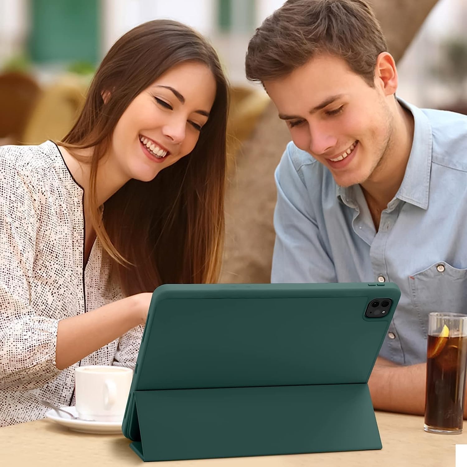 ProElite Smart Case for iPad Pro 12.9 inch 2022/2021 6th/5th Generation [Auto Sleep/Wake Cover] [Left Side Pencil Holder] [Soft Flexible Case with Stylus ] Recoil Series - Dark Green