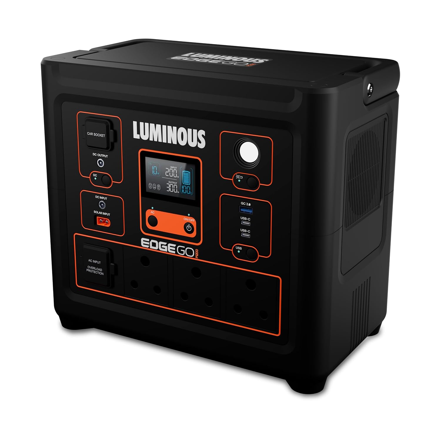 Luminous Edge Go P1200 Portable Power Station| Emergency Light, 50 mins backup on full load, Power upto 6 devices with 864Wh LiFePO4 Battery 10 Yrs Life| 1000W AC Output, 05 Years Replacement Warranty