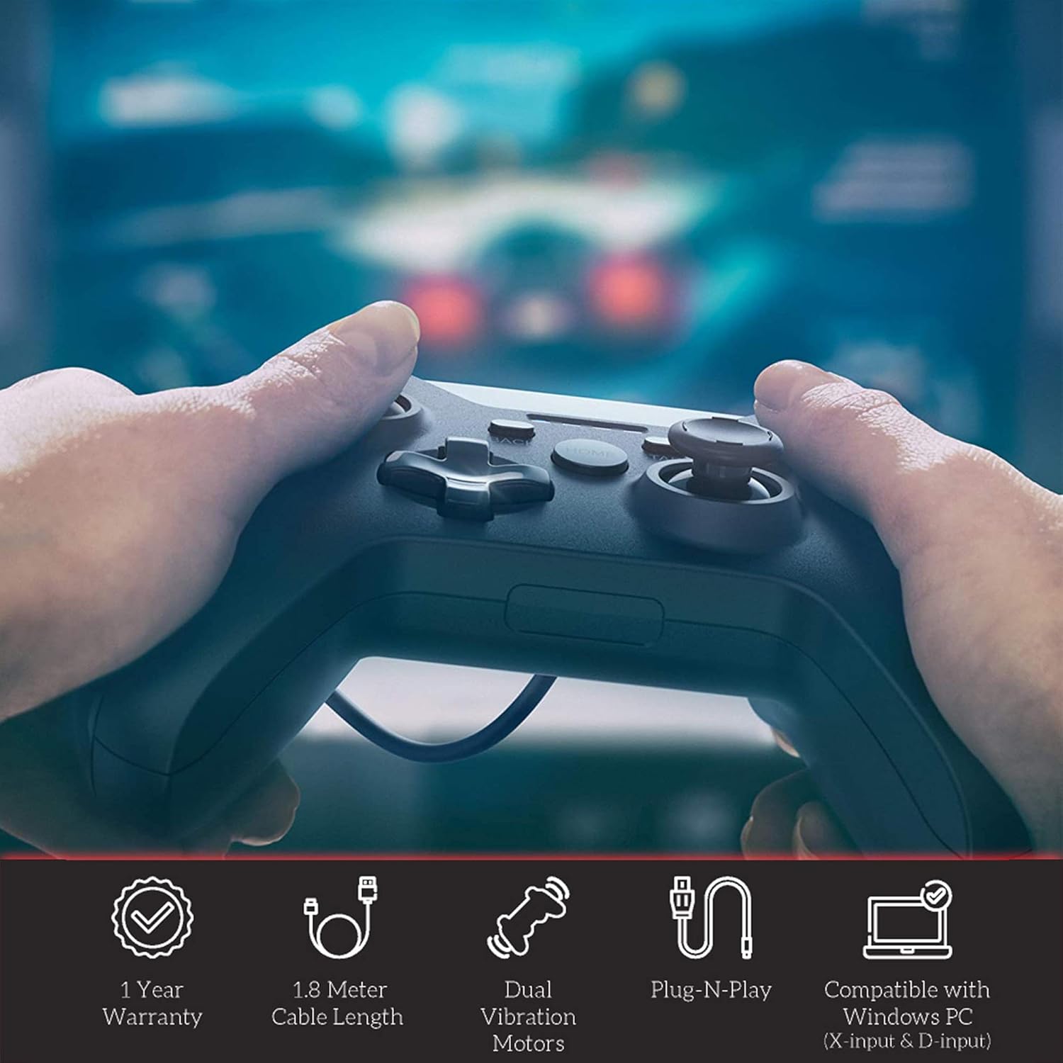CLAW Shoot Wired USB Gamepad Controller for PC supports Windows XP/7/8/10 with Rubberized Textured Grip and Dual Vibration Motors