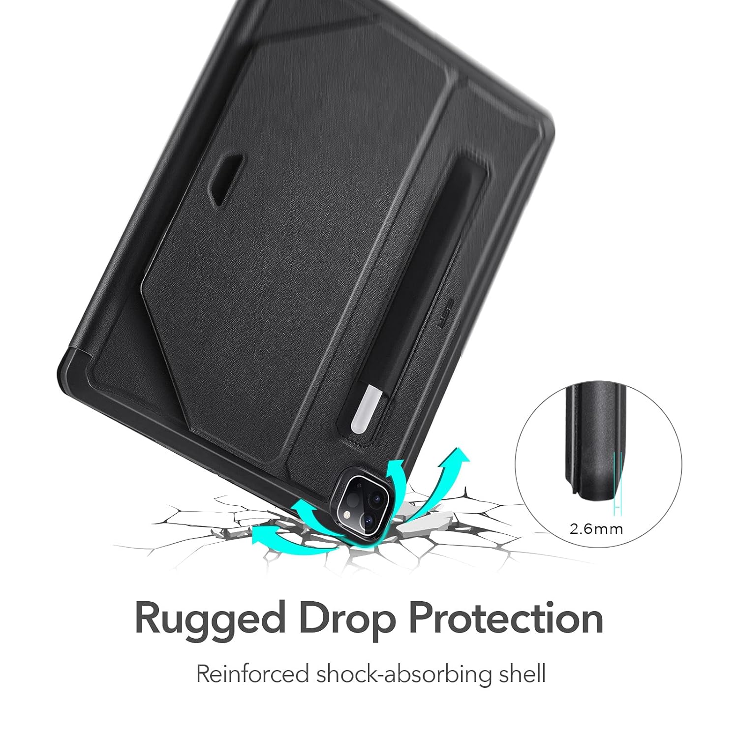 ESR Stand Case Compatible with iPad Pro 12.9 inch 2021, 9 Stand Angles, Rugged Protection, Magnetic Mounting, Pencil Holder, Sentry Series, Black