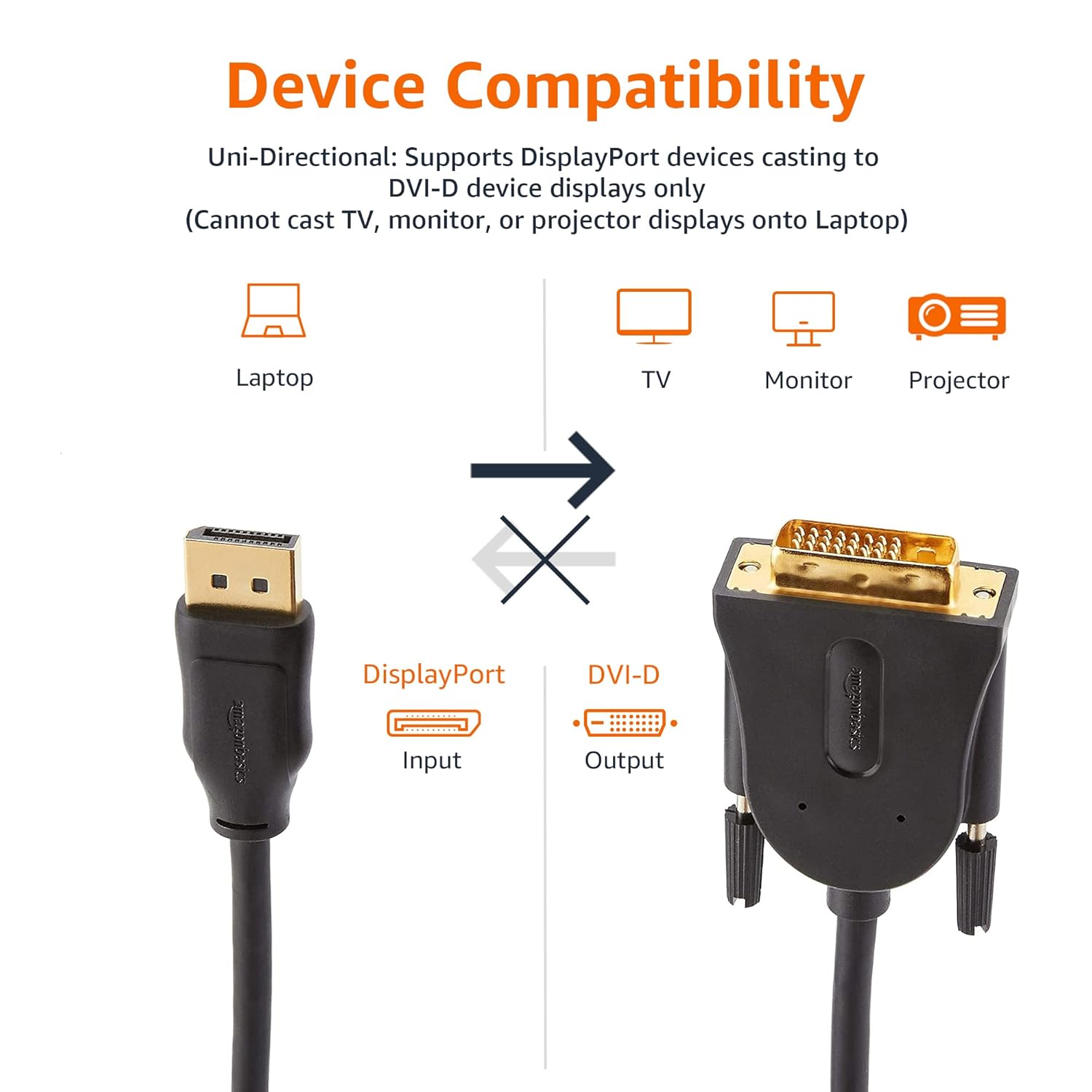 AmazonBasics DisplayPort to DVI Cable for Personal Computer - 6 Feet (Black)
