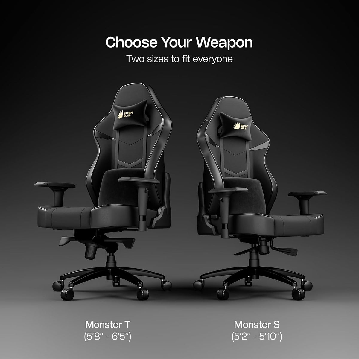 Green Soul Monster Ultimate Series T | Multi-Functional Ergonomic Gaming & Office Chair| Premium Spandex & PU Leather Fabric | Adjustable Neck, Lumbar Pillow | 4D Adjustable Armrests (Full Black)