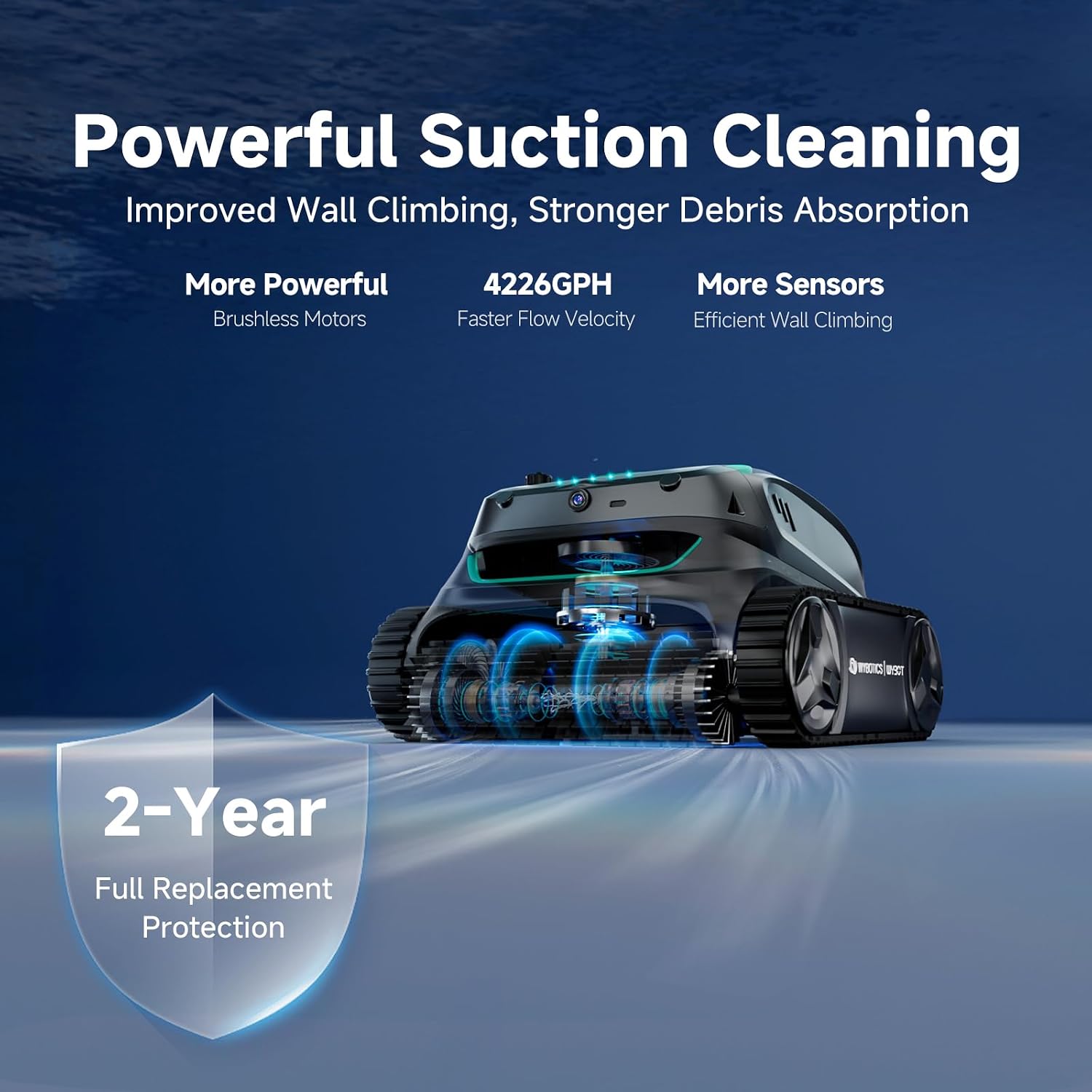 WYBOT S2 Vision AI Camera Cordless Pool Cleaners for Inground Pools, 8-in-1 Pool Vacuum Robot, Brushless Motor Powerful Suction, Wall Climbing, Horizontal Waterline Scrubbing (Black Green)
