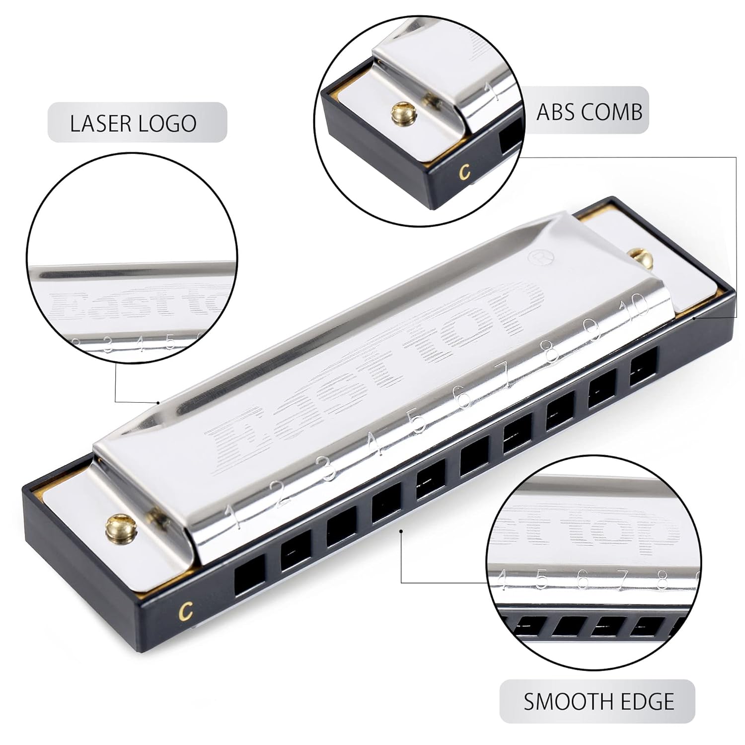 East Top Diatonic Harmonica Key of C - 10 Holes 20 Tones Mouth Organ Blues Harp for Adults, Kids, Beginners, Professionals and Students