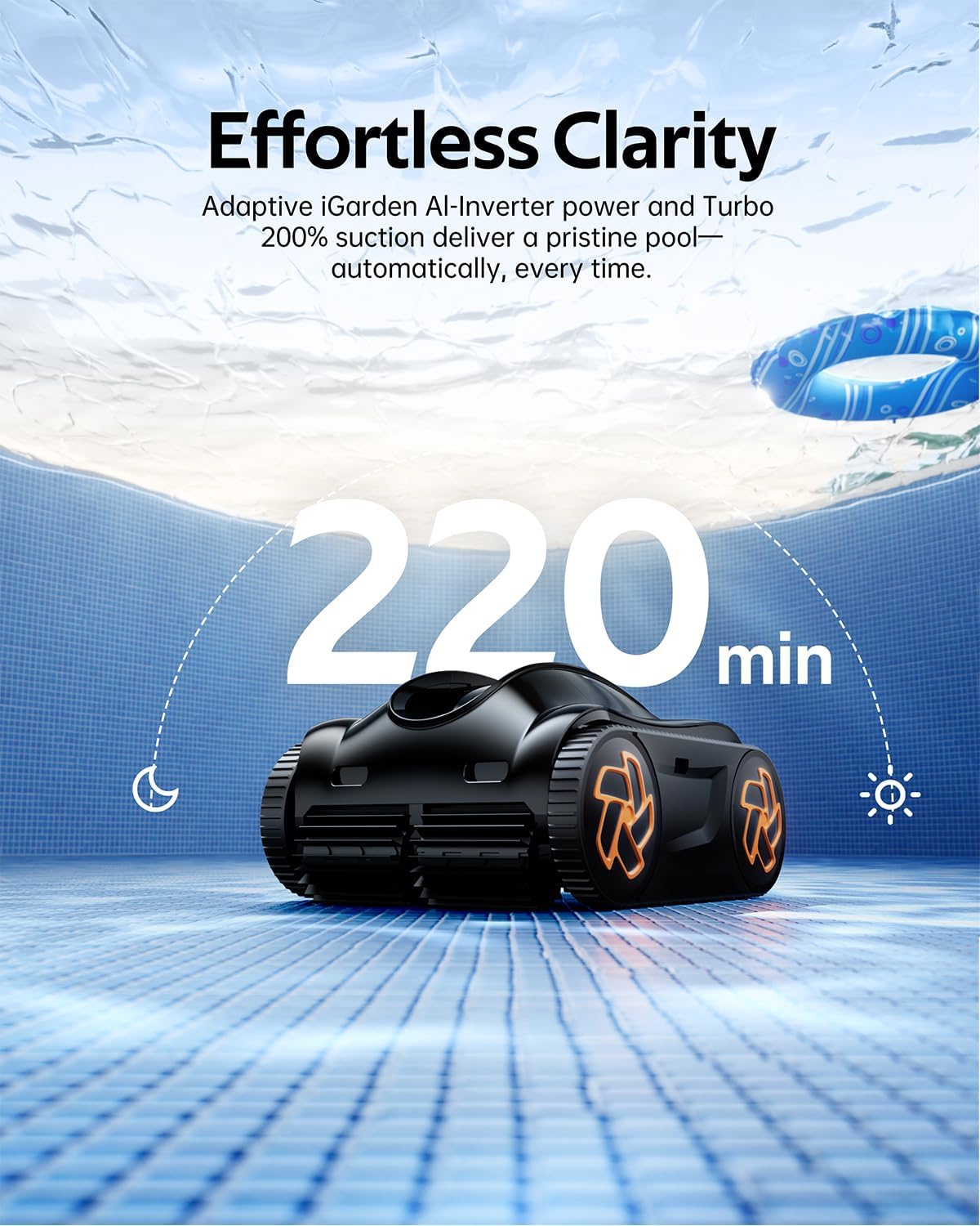 (2025 Upgrade) iGarden Pool Cleaner K36, Cordless Pool Vacuum Robot for Inground & Above Ground Pools, Smart Navigation, 220 Min Runtime, Touchscreen, Self-Parking, Cleans Floor, Wall & Waterline
