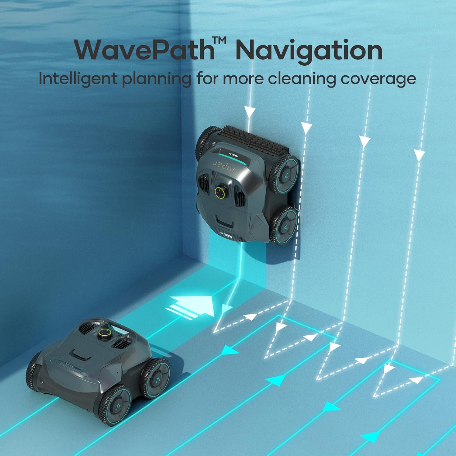 AIPER Cordless Robotic Pool Cleaner, WavePath Navigation, Wall-Climbing, Quad-Motor, 150 mins Runtime for Inground Pools up to 1,600 sq.ft, Seagull Pro ZT6002