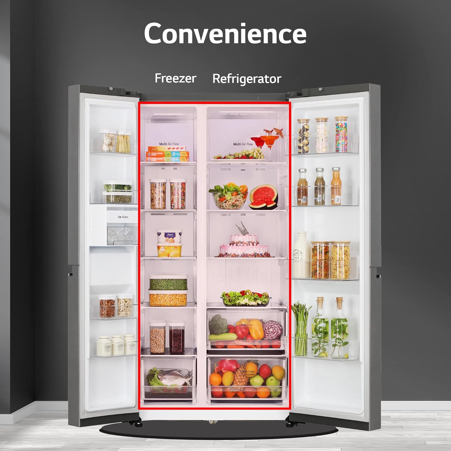 LG 655 L, 3 Star, Frost-Free Smart Inverter Double Door Side-By-Side Refrigerator (GL-B257HDSY, Dazzle Steel, Smart Diagnosis, Express Freeze | Multi Air-Flow)