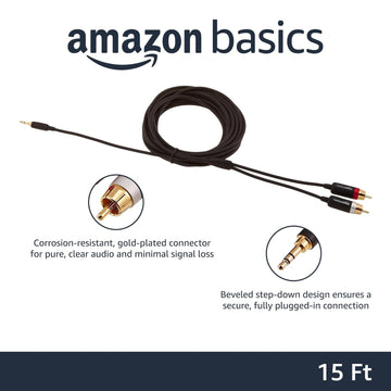 Amazon Basics 3.5mm to 2-Male RCA Adapter Cable For Tablet, Smartphone (Black, 15 feet)