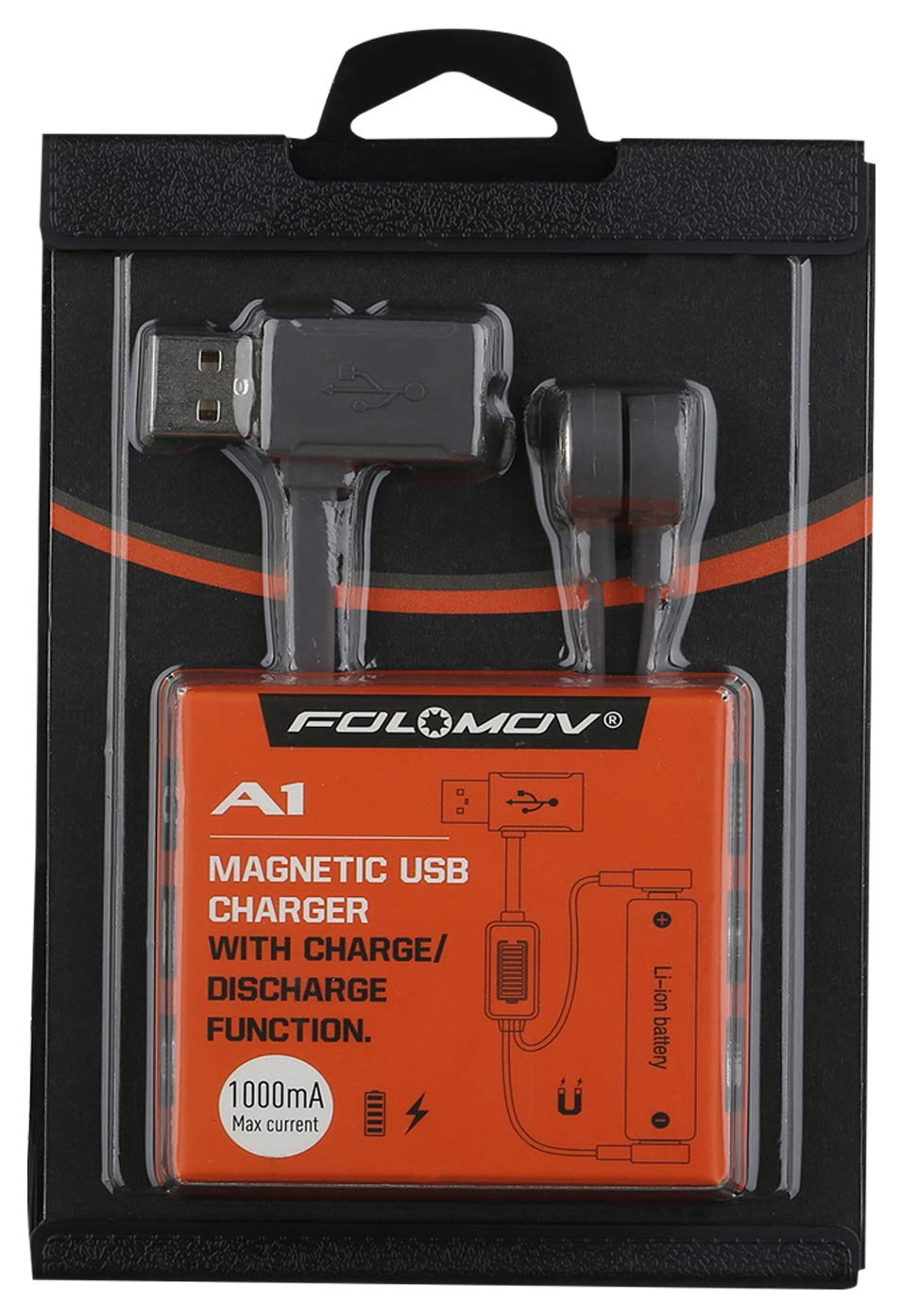 FOLOMOV A1 Magnetic USB Li-ion Battery Charger with Charging/Discharging 1000mA Max Current Function Power Bank