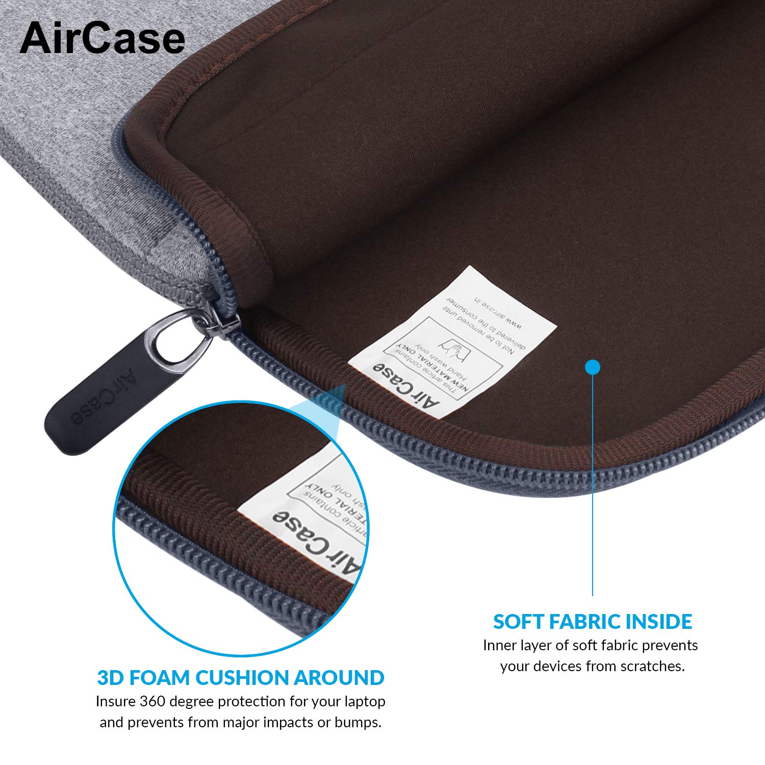 AirCase Protective Laptop Bag Sleeve with Pockets fits Upto 15.6" Laptop/MacBook, Wrinkle Free, Padded, Waterproof Light Neoprene case Cover Pouch, for Laptops, Men & Women, Grey- 6 Months Warranty