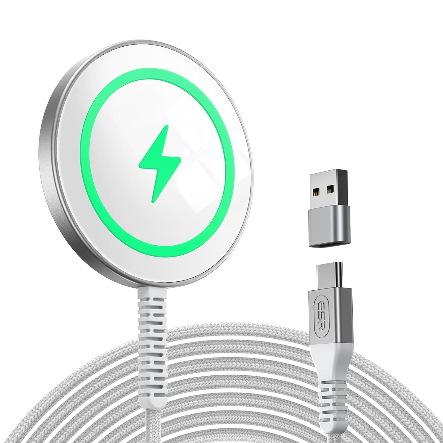 ESR Magnetic Wireless Charger, Magsafe Charger Compatible with iPhone 16/15/14/13/12 Series, AirPods 4/3/AirPods Pro, Strong Magnetic Lock, Silver