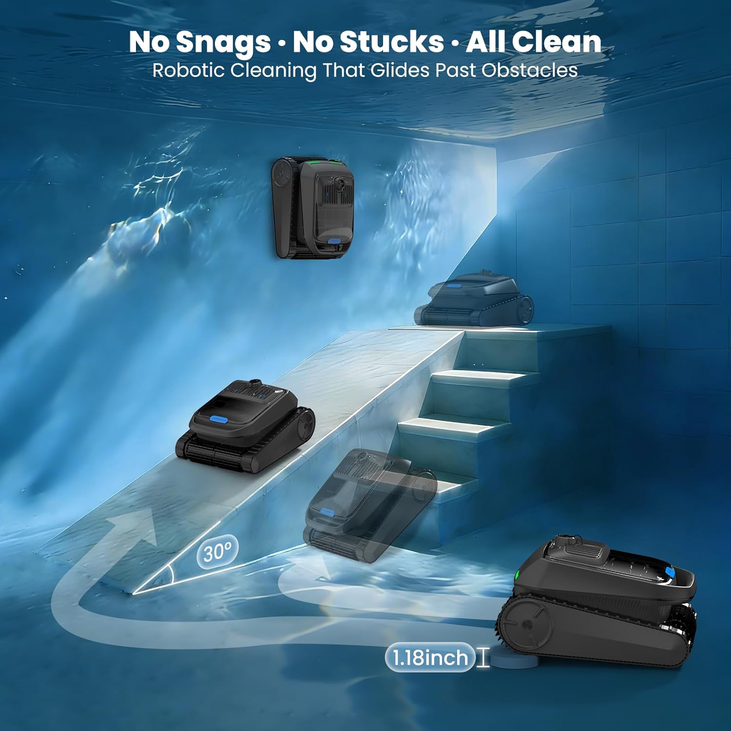 PC200 Robotic Pool Cleaner, Cordless Pool Vacuum Robot for Inground & Above Ground Pools, Smart Navigation, Surface, Walls, Waterline & Floor Cleaning, 10000GPH, Self-Parking
