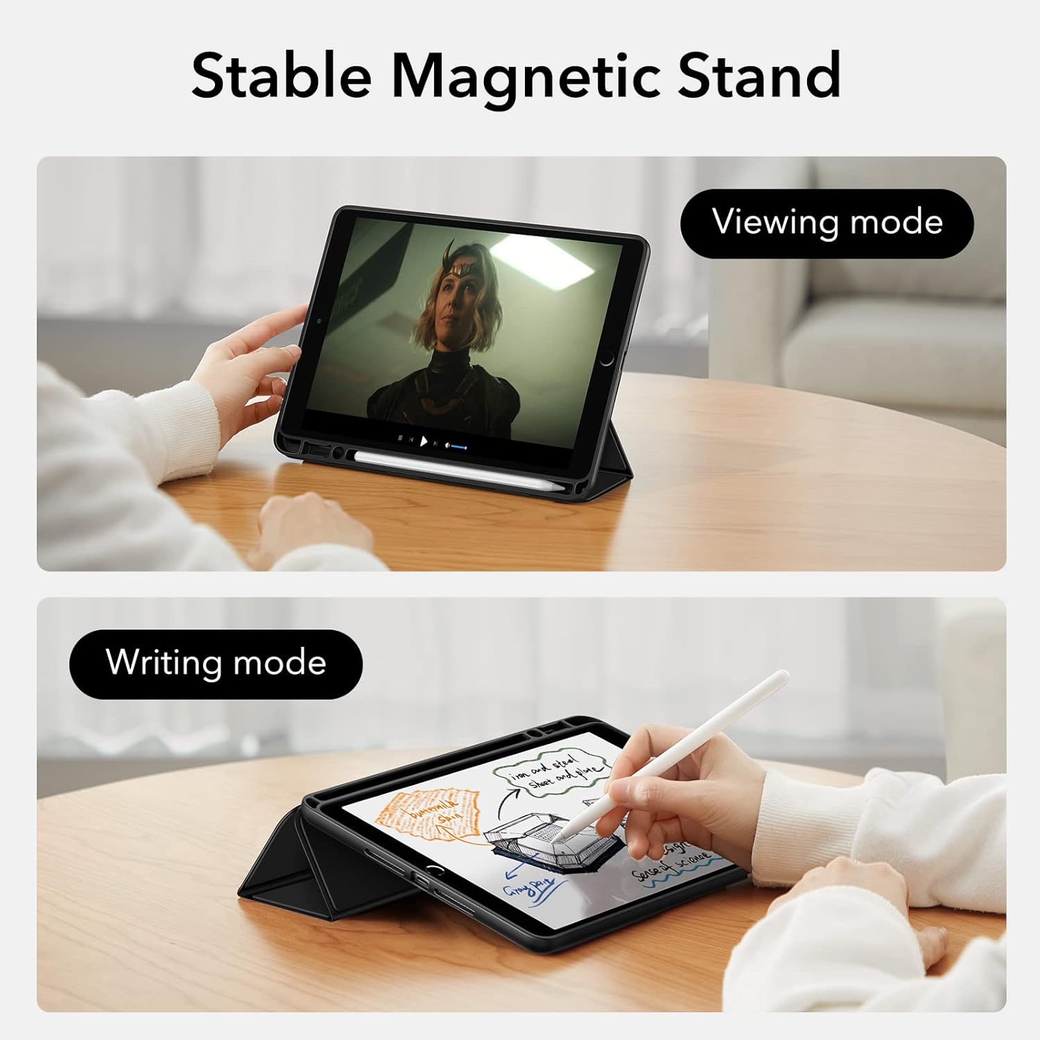 ESR Rebound Case with Pencil Holder for iPad 9th/8th/7th Generation Case, iPad 10.2 case with Pencil Holder (2021/2020/2019 Models), Trifold Viewing Stand, Auto Sleep/Wake Cover, Rebound Series, Black